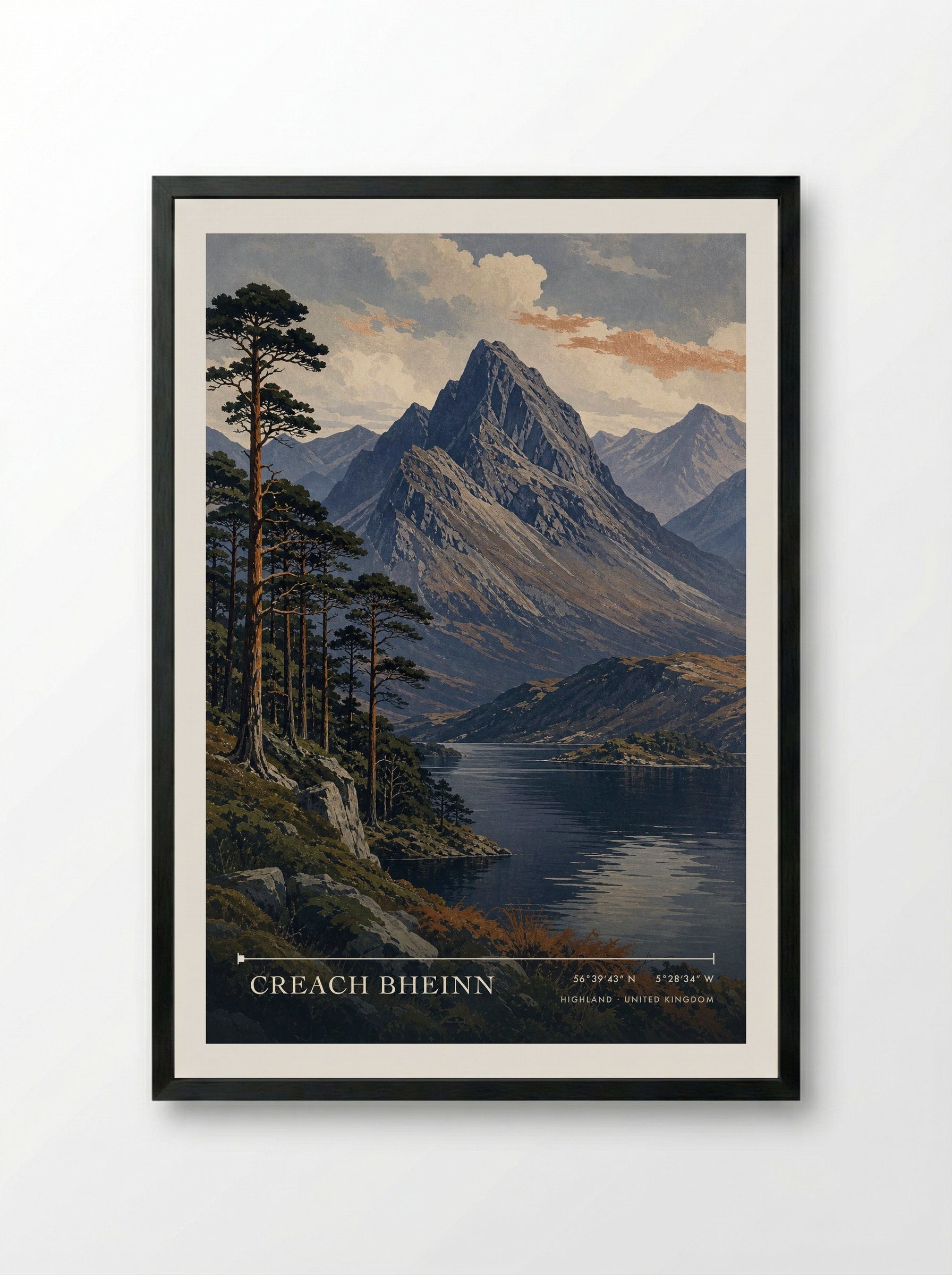 Creach Bheinn Highland United Kingdom Travel Poster - Framed Print Black
