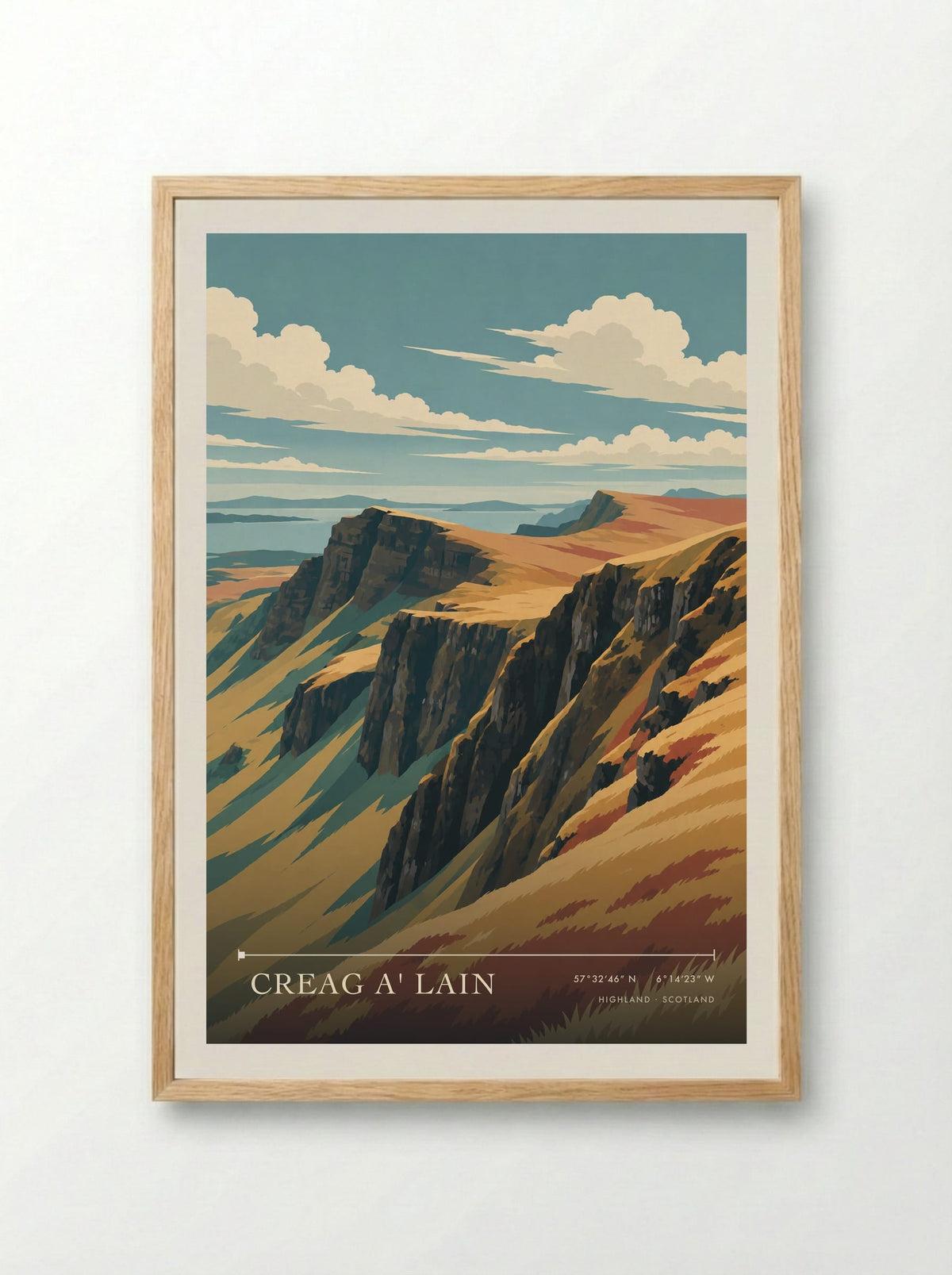 Creag a' Lain, Highland | Travel Poster - Framed Print Wood