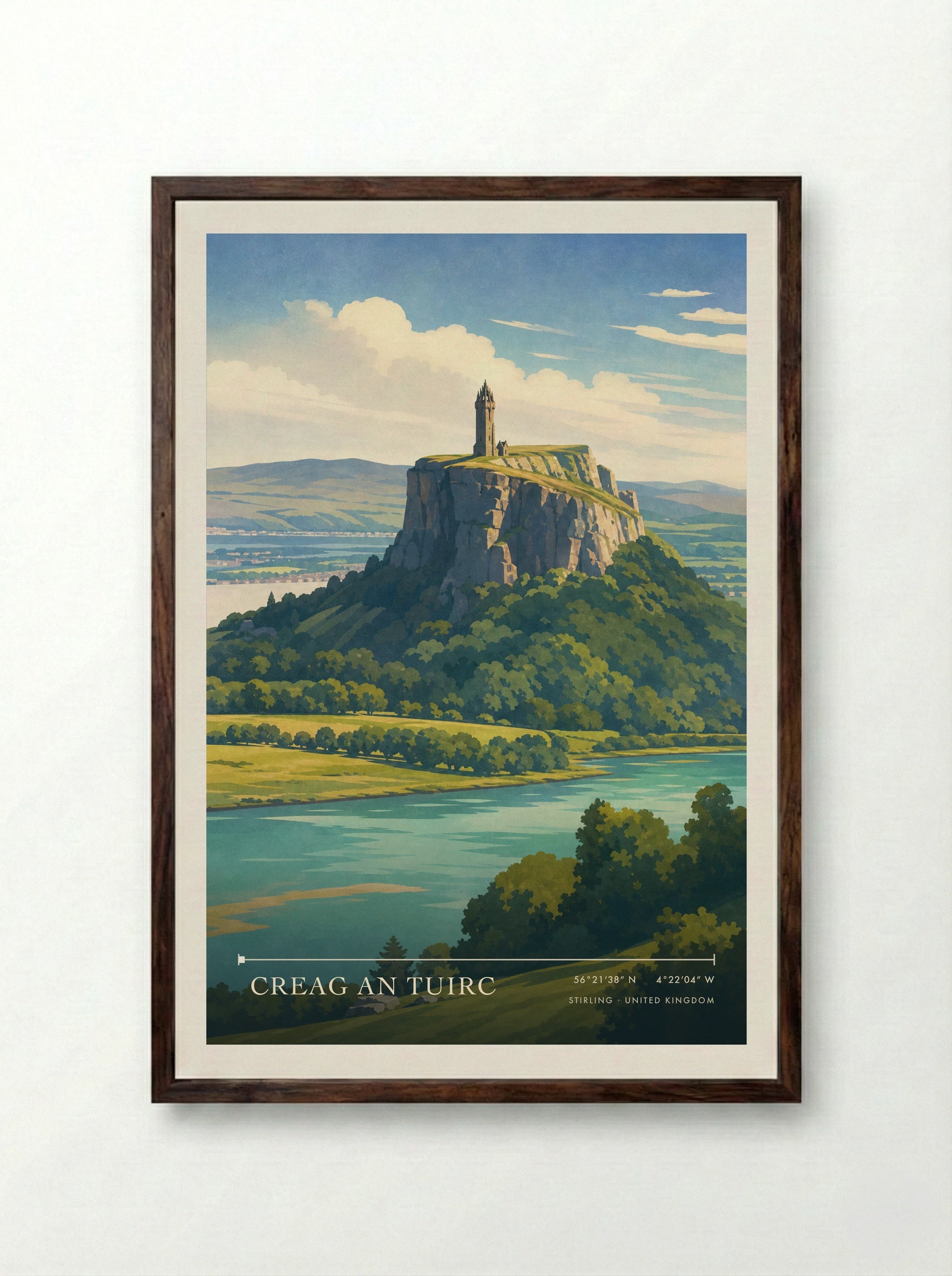 Creag an Tuirc Stirling United Kingdom Travel Poster - Framed Print Dark Wood