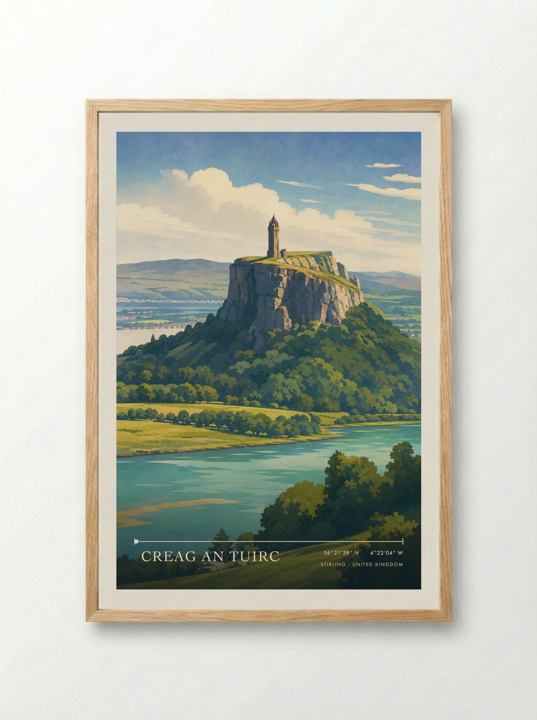 Creag an Tuirc Stirling United Kingdom Travel Poster - Framed Print Wood