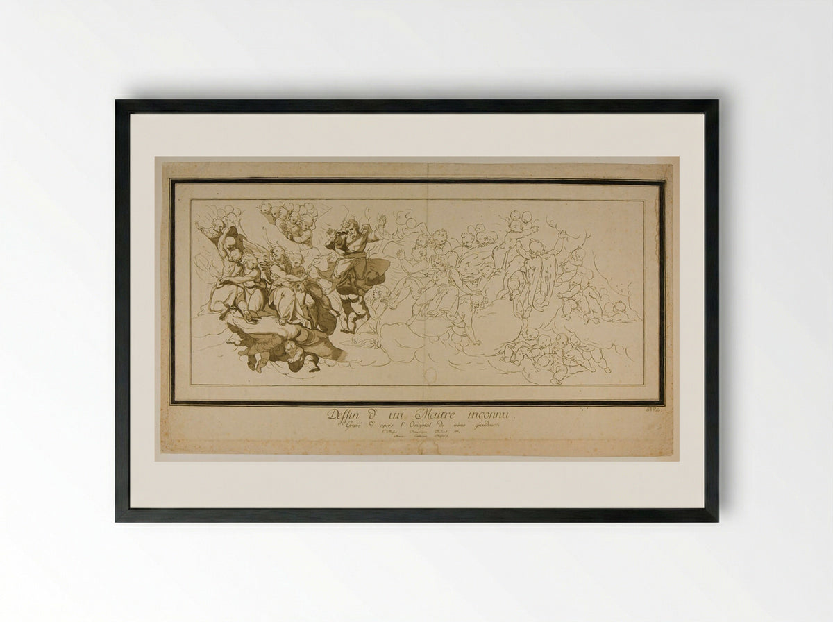 Creator Surrounded by Angels - Maria Catharina Prestel - Framed Print Black