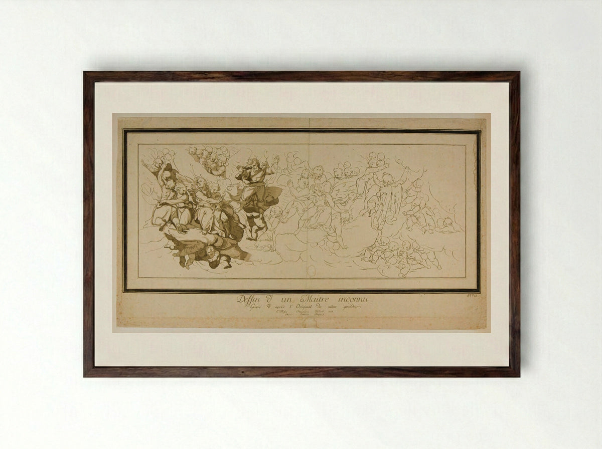 Creator Surrounded by Angels - Maria Catharina Prestel - Framed Print Dark Wood