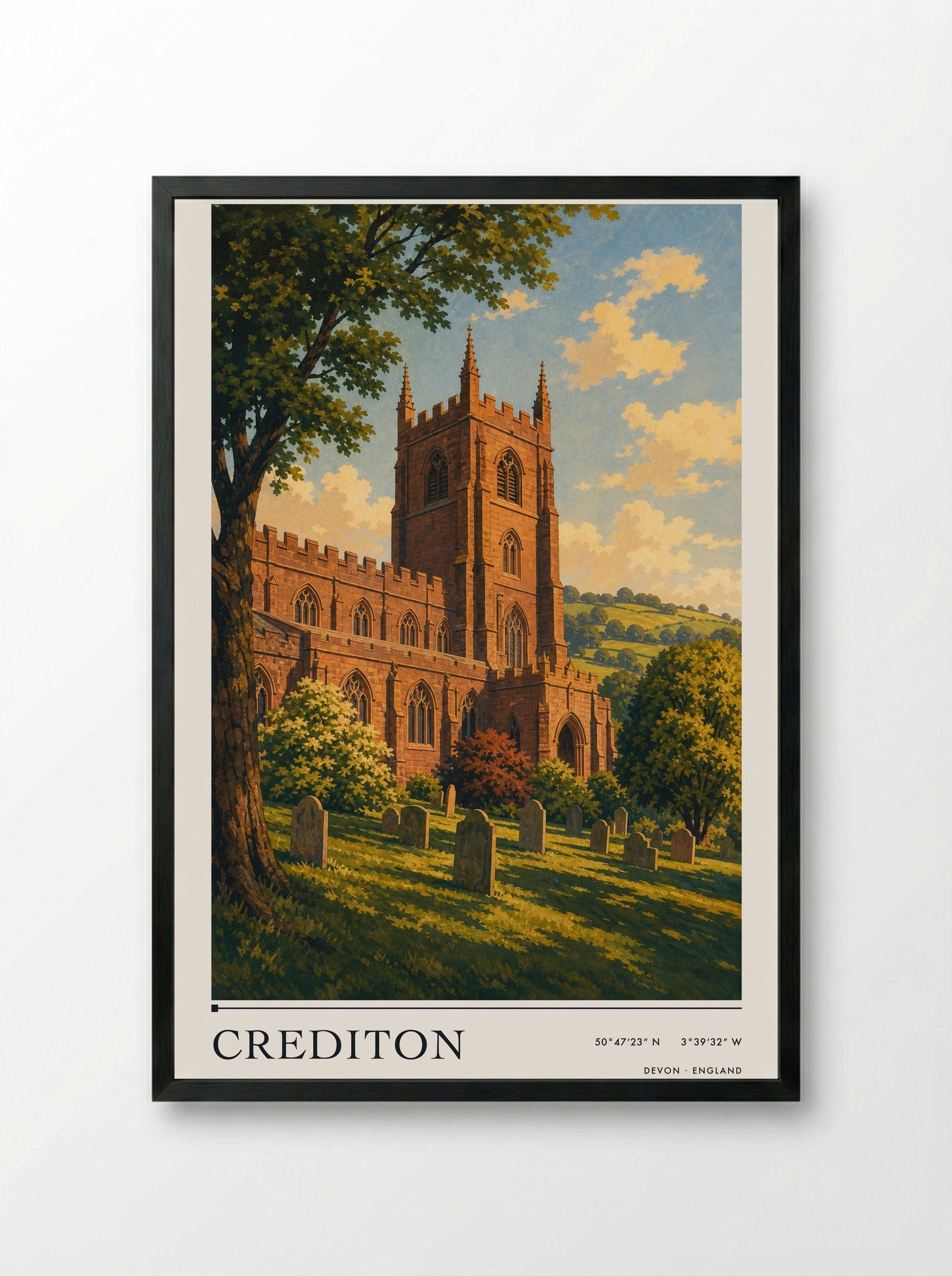 Crediton Devon England Travel Poster - Framed Print Black
