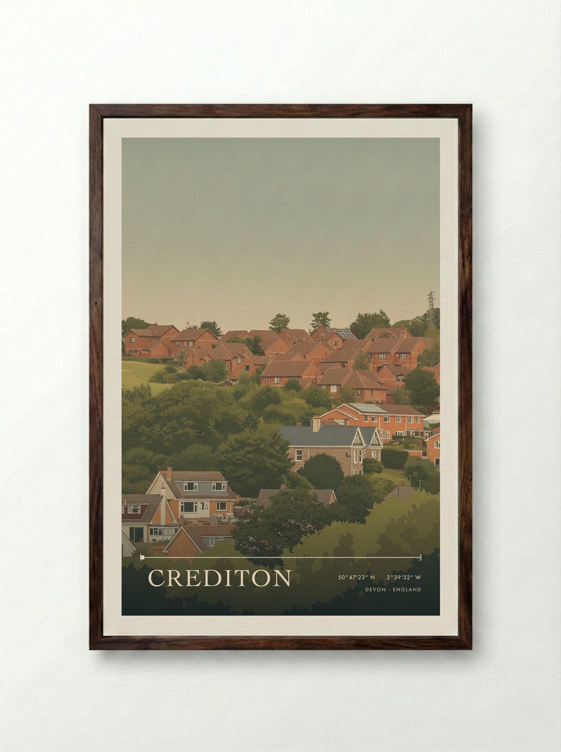 Crediton Devon England Travel Poster - Framed Print Dark Wood