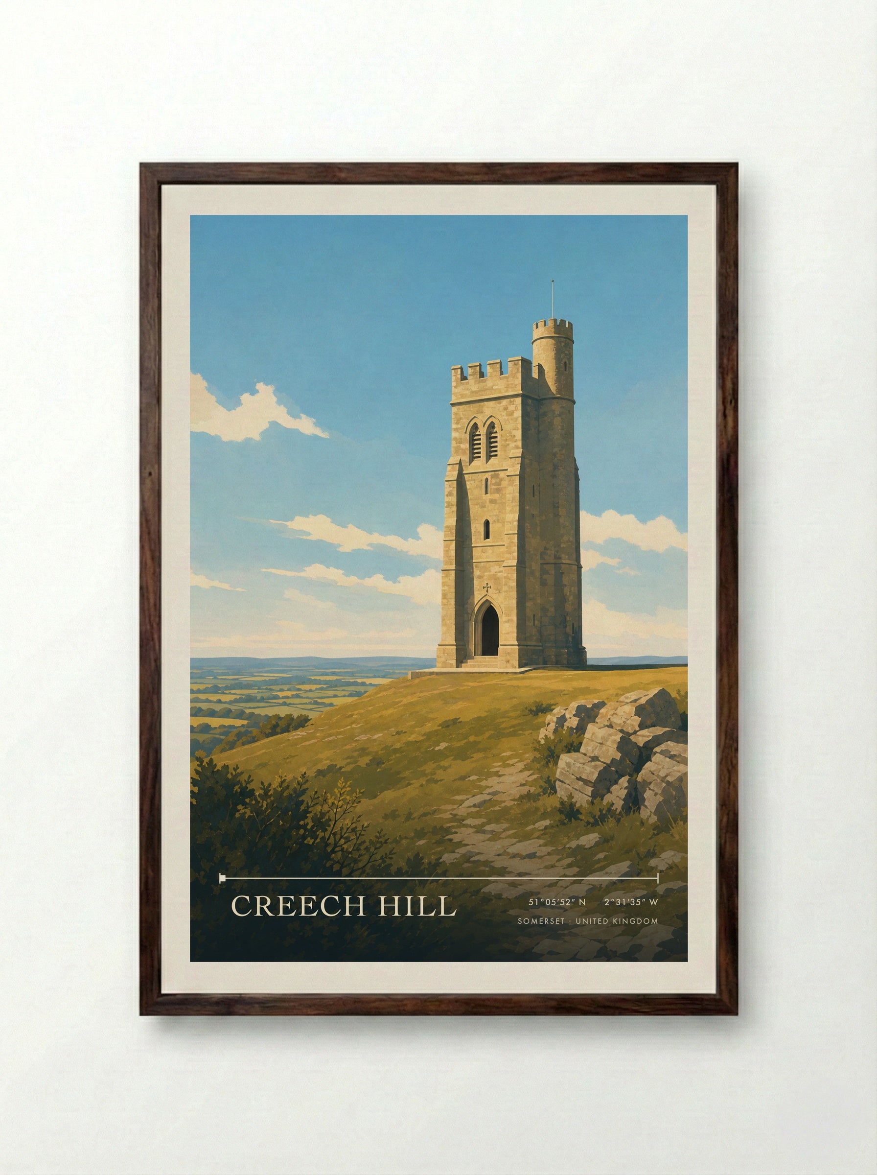 Creech Hill Somerset United Kingdom Travel Poster - Framed Print Dark Wood