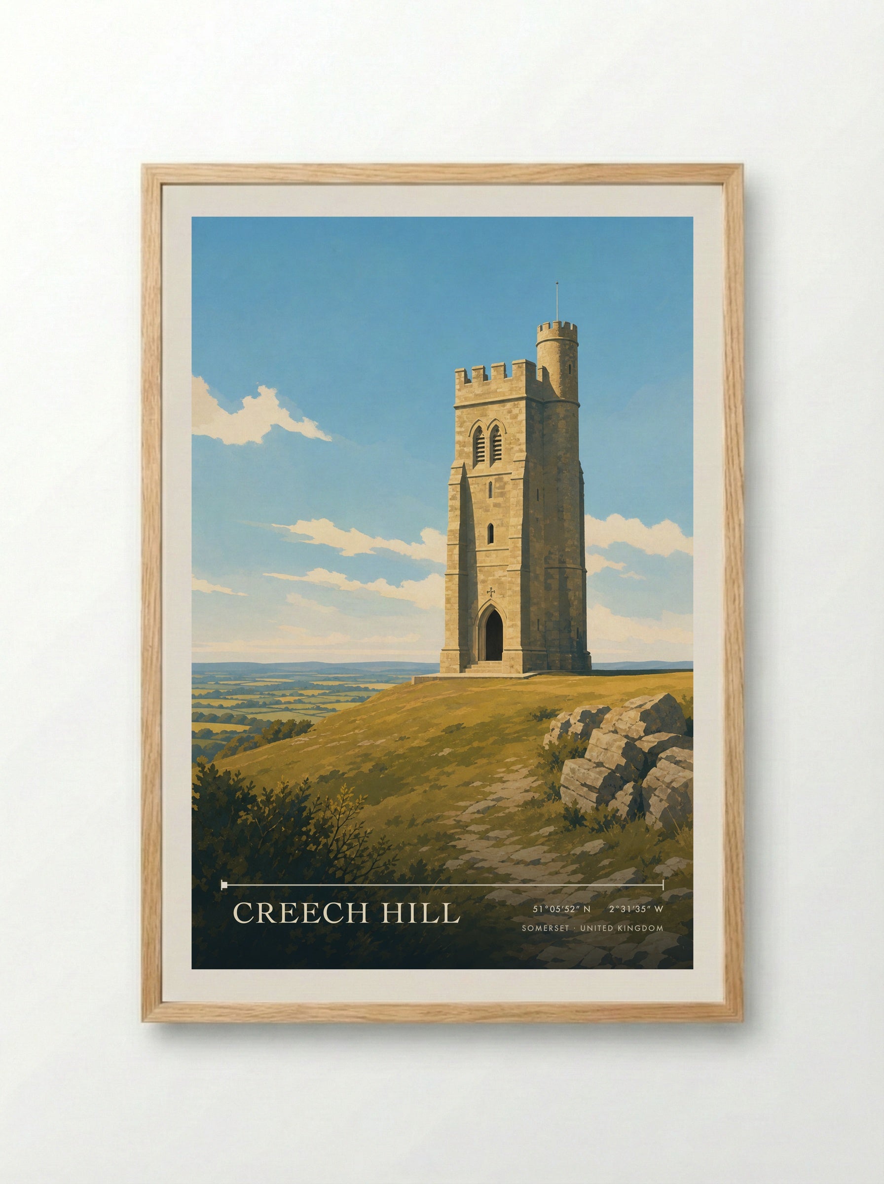 Creech Hill Somerset United Kingdom Travel Poster - Framed Print Wood