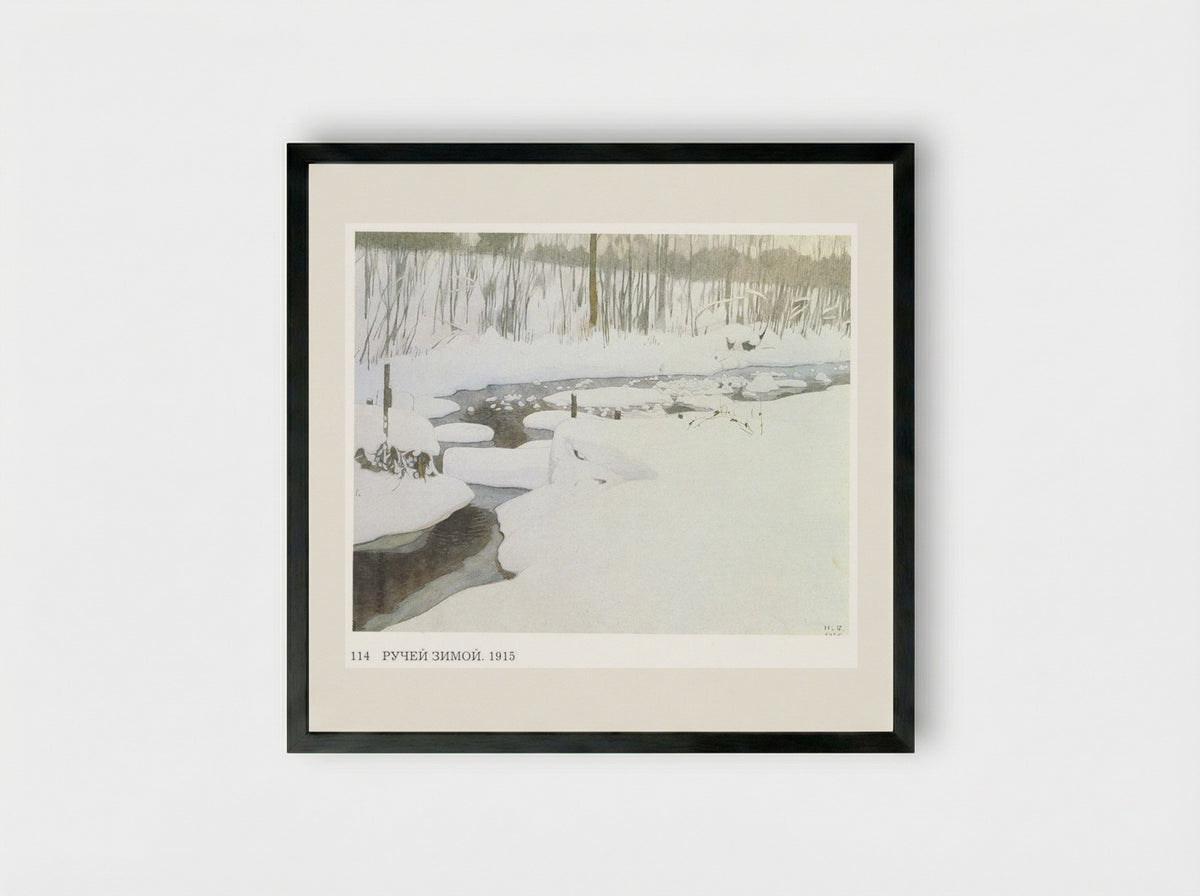 Creek in Winter - Ivan Bilibin - Framed Print Black