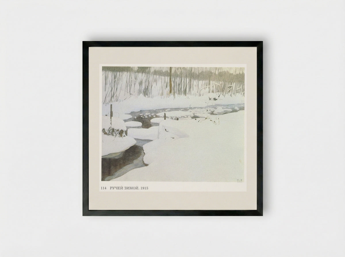 Creek in Winter - Ivan Bilibin - Framed Print Black