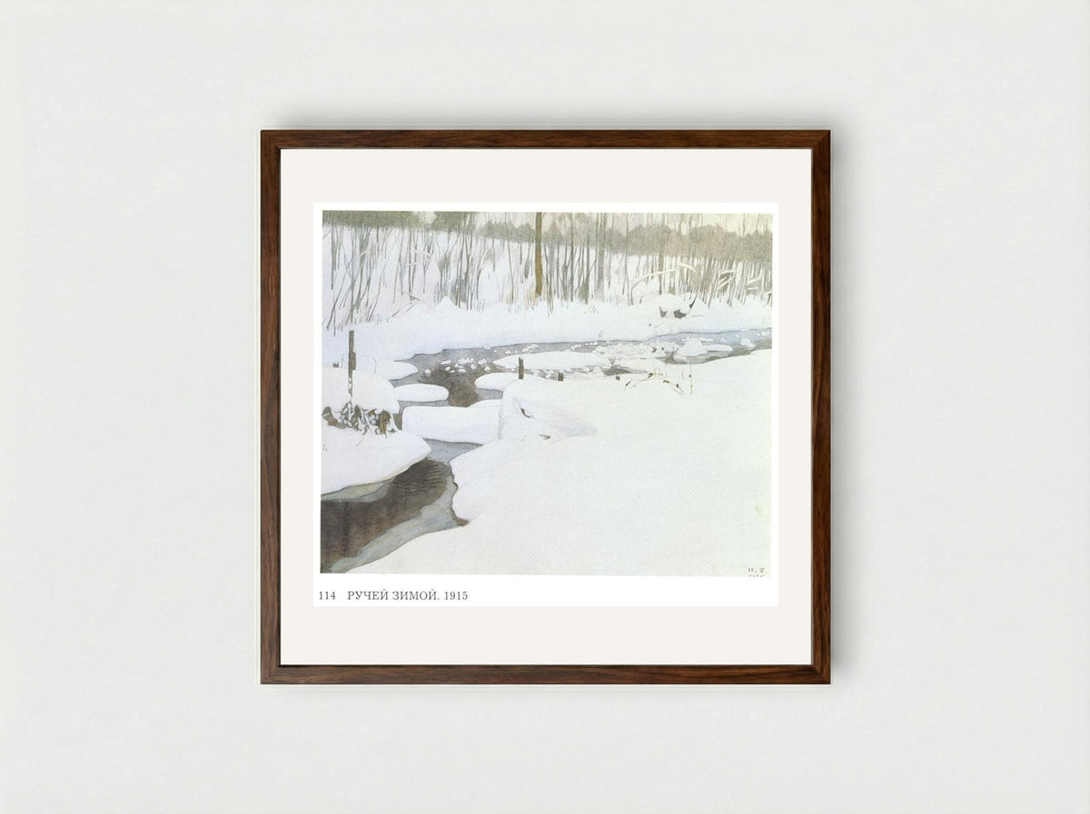 Creek in Winter - Ivan Bilibin - Framed Print Dark Wood