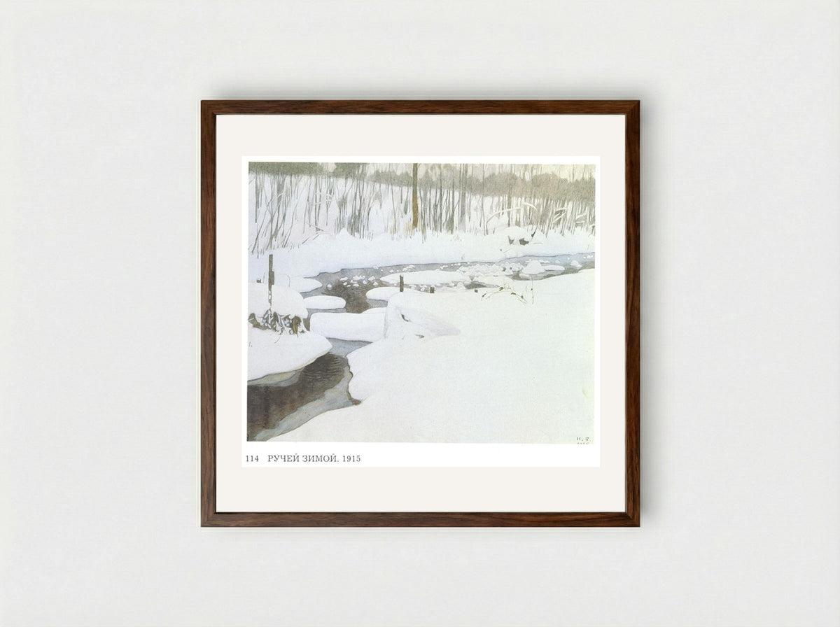 Creek in Winter - Ivan Bilibin - Framed Print Dark Wood