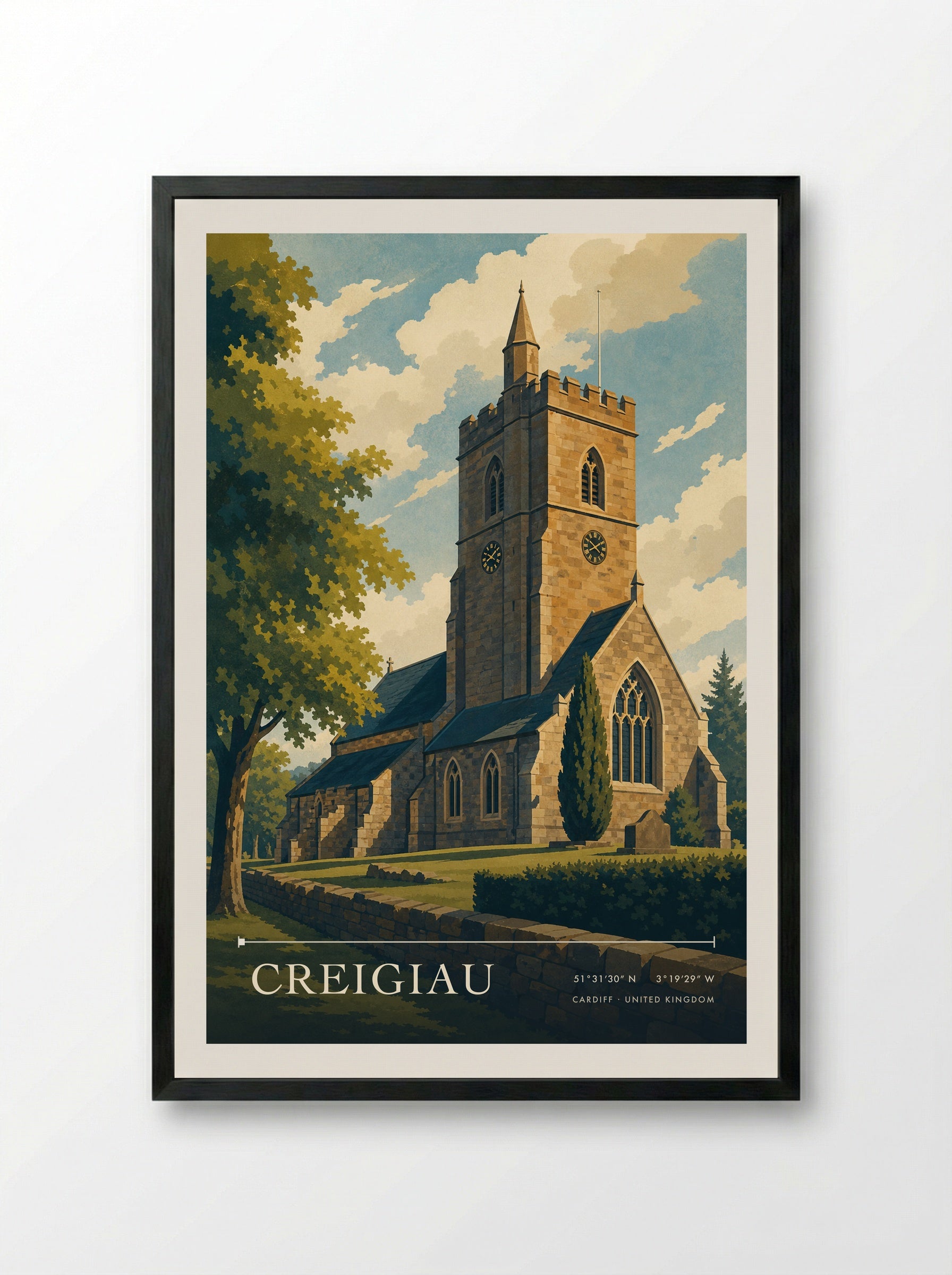 Creigiau Cardiff United Kingdom Travel Poster - Framed Print Black