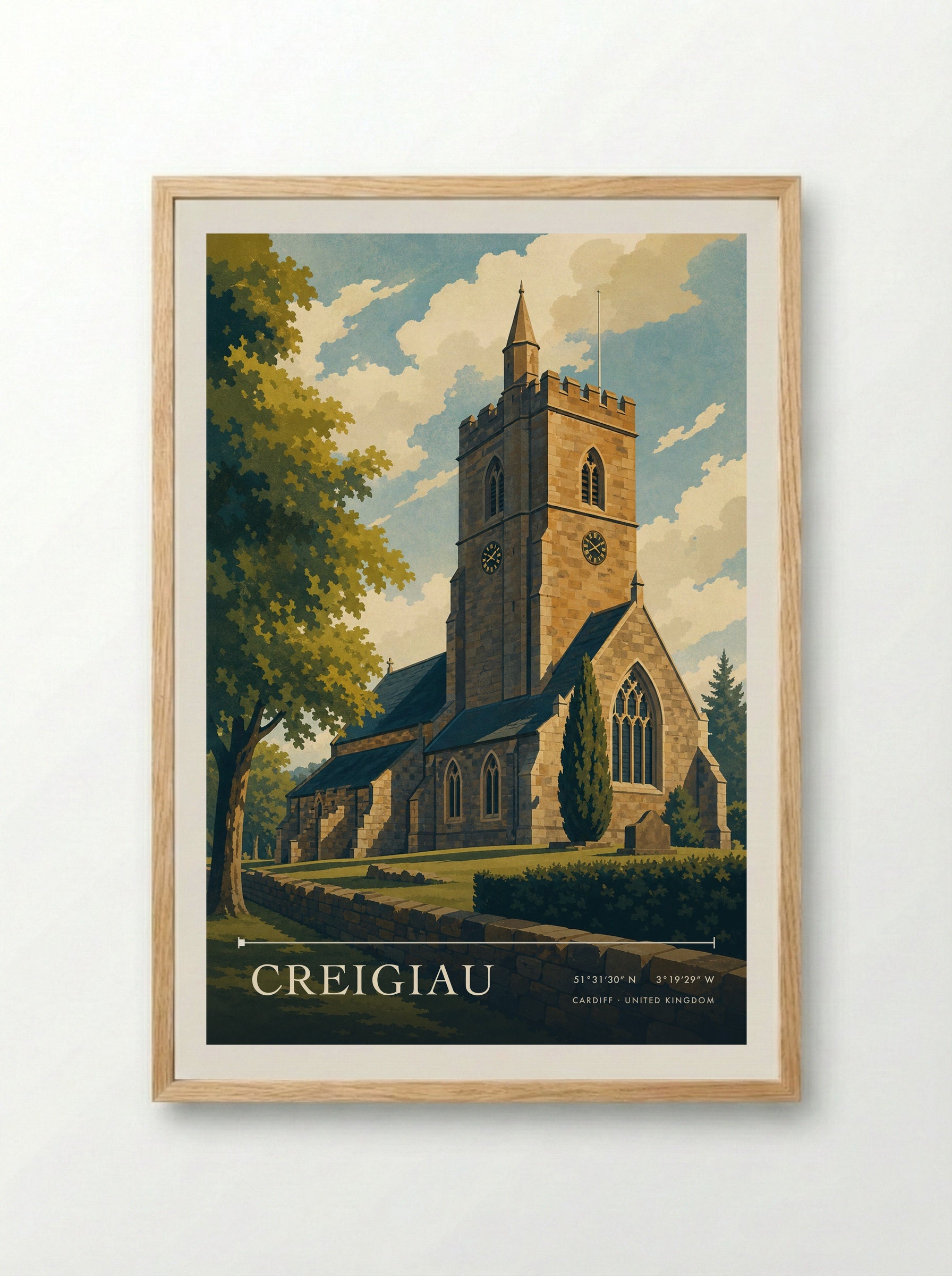 Creigiau Cardiff United Kingdom Travel Poster - Framed Print Wood