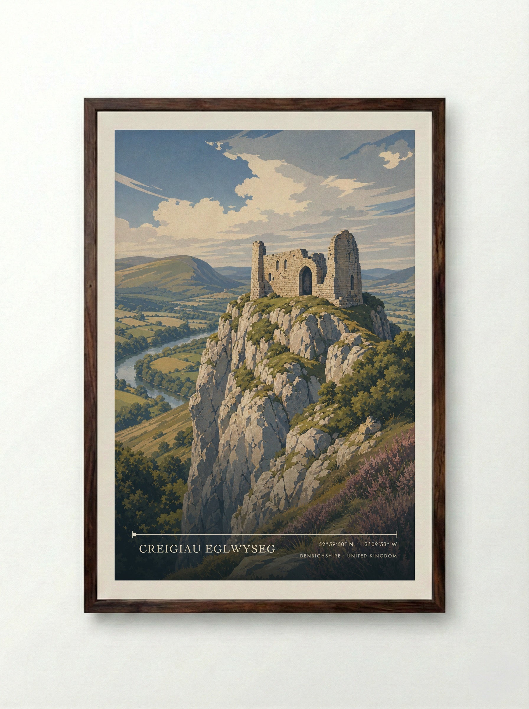 Creigiau Eglwyseg Denbighshire United Kingdom Travel Poster - Framed Print Dark Wood