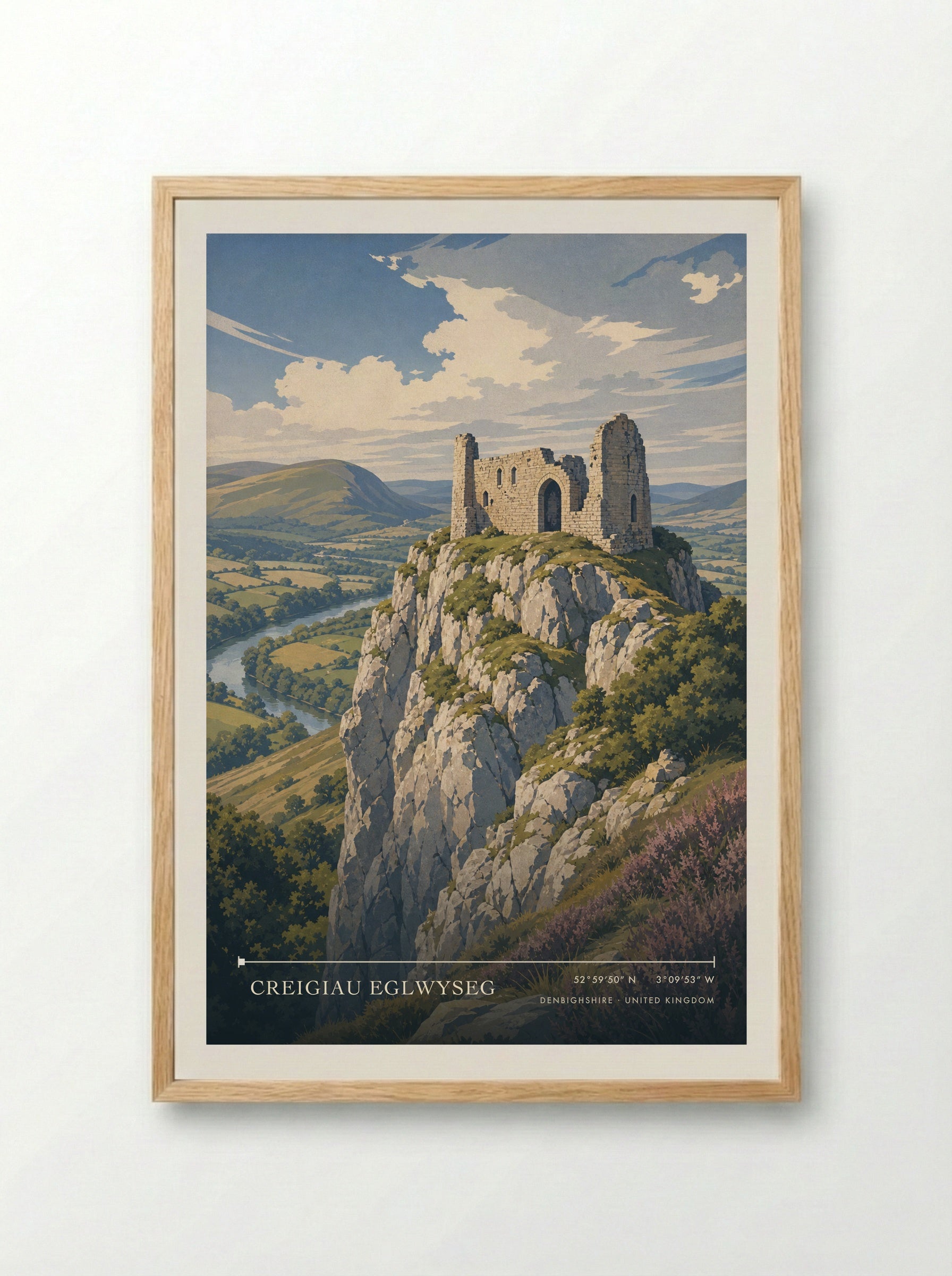Creigiau Eglwyseg Denbighshire United Kingdom Travel Poster - Framed Print Wood
