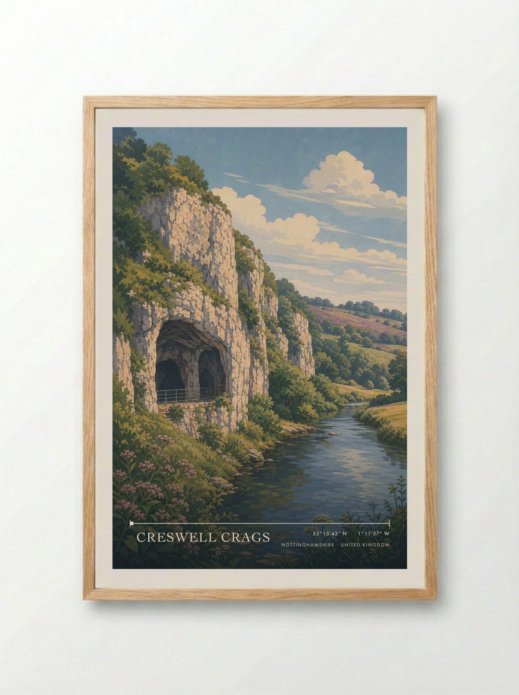 Creswell Crags Nottinghamshire United Kingdom Travel Poster - Framed Print Wood