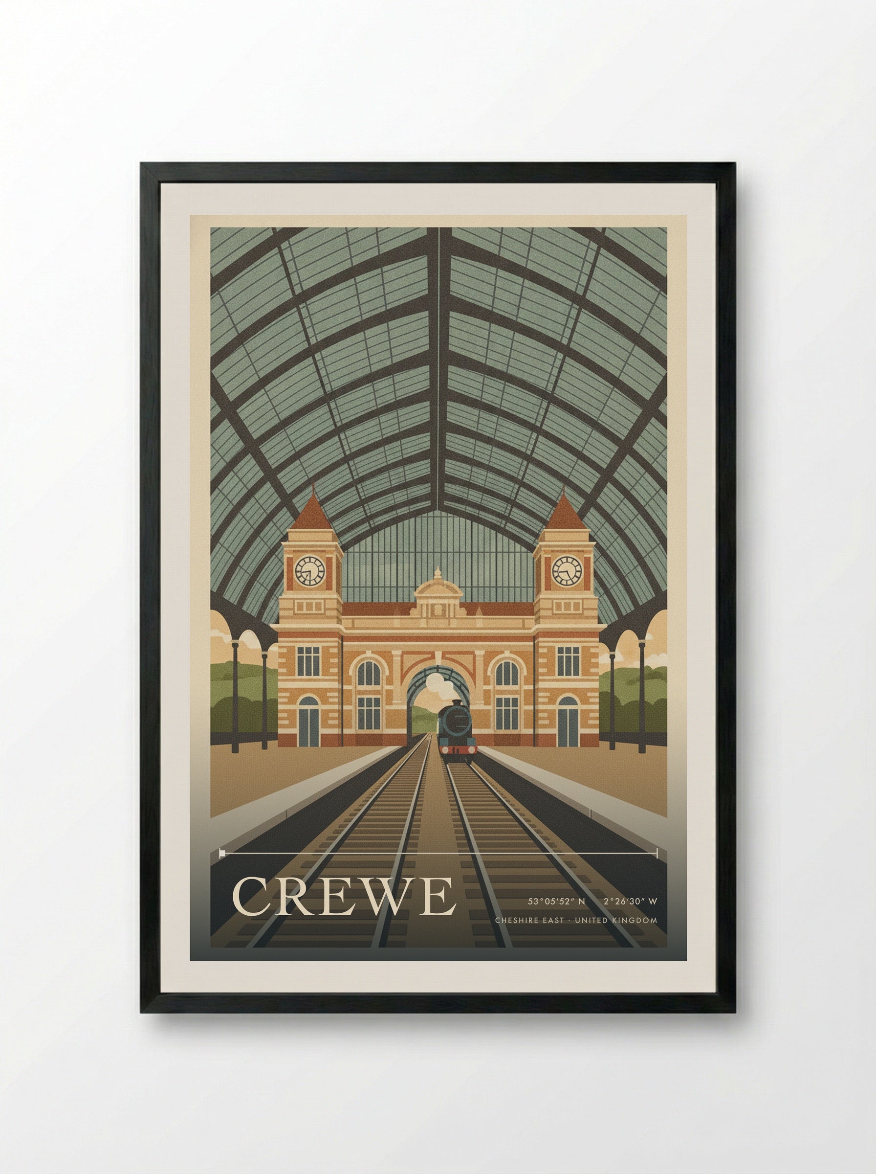 Crewe Cheshire East United Kingdom Travel Poster - Framed Print Black