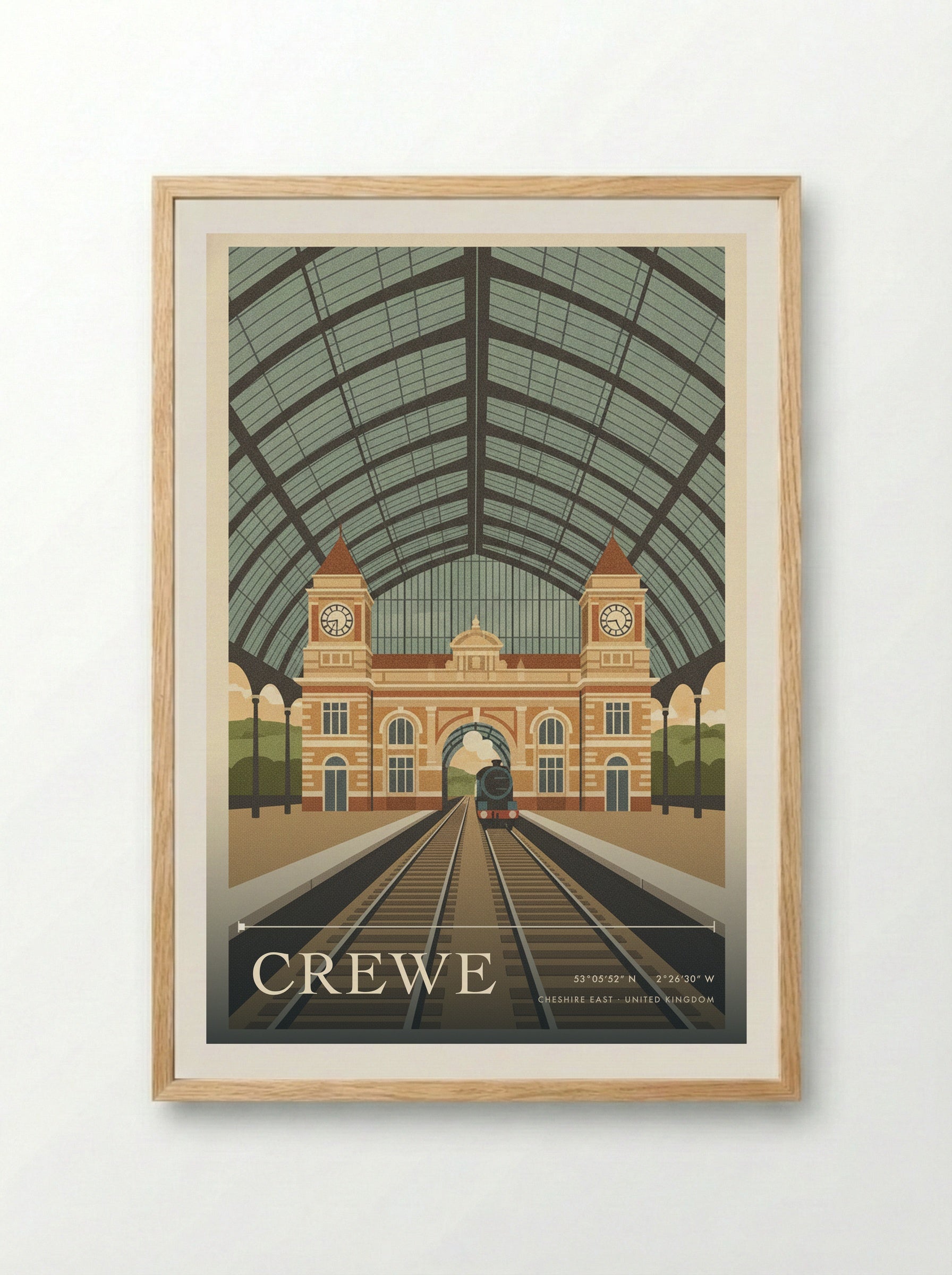 Crewe Cheshire East United Kingdom Travel Poster - Framed Print Wood