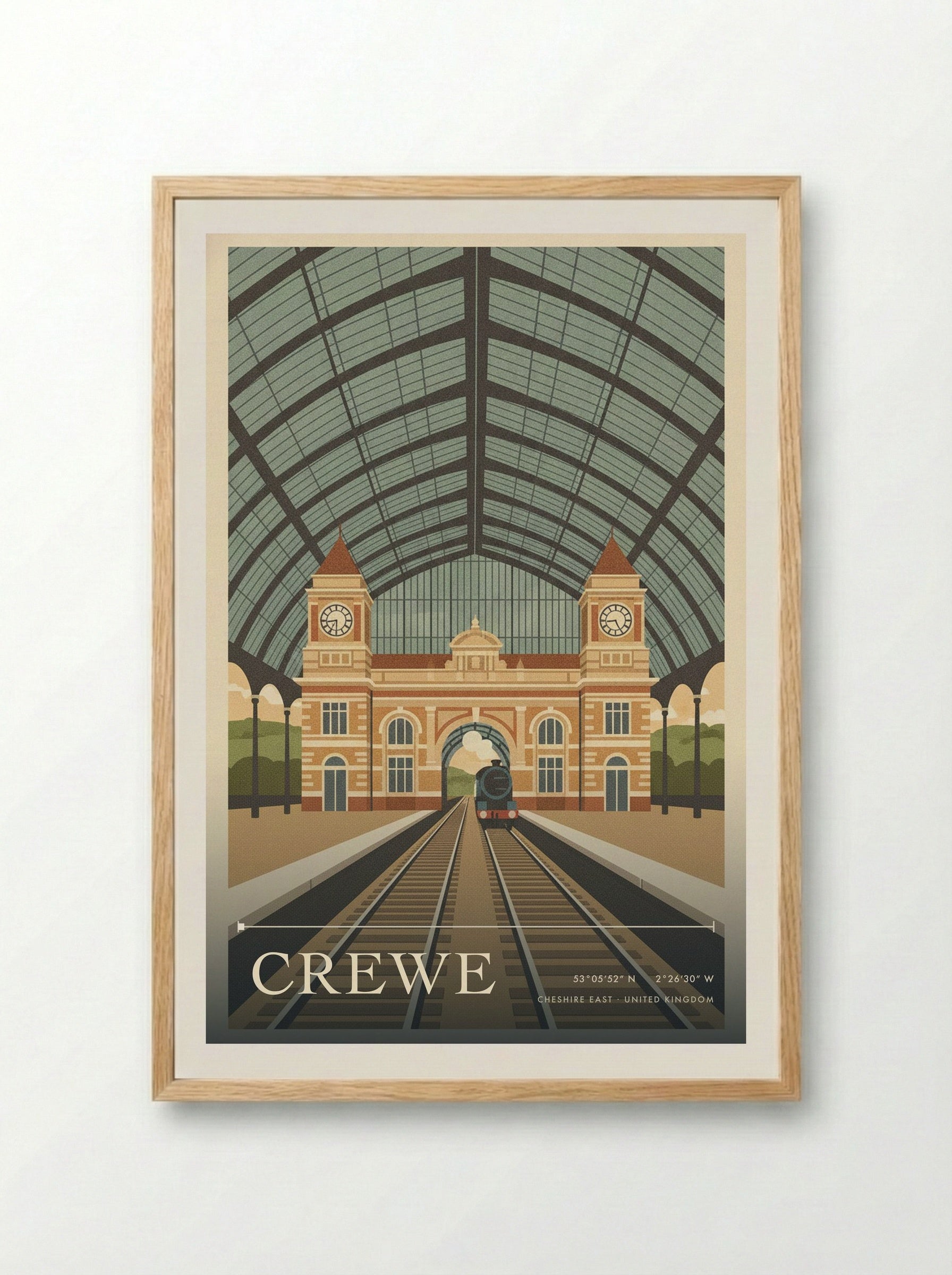 Crewe Cheshire East United Kingdom Travel Poster - Framed Print Wood