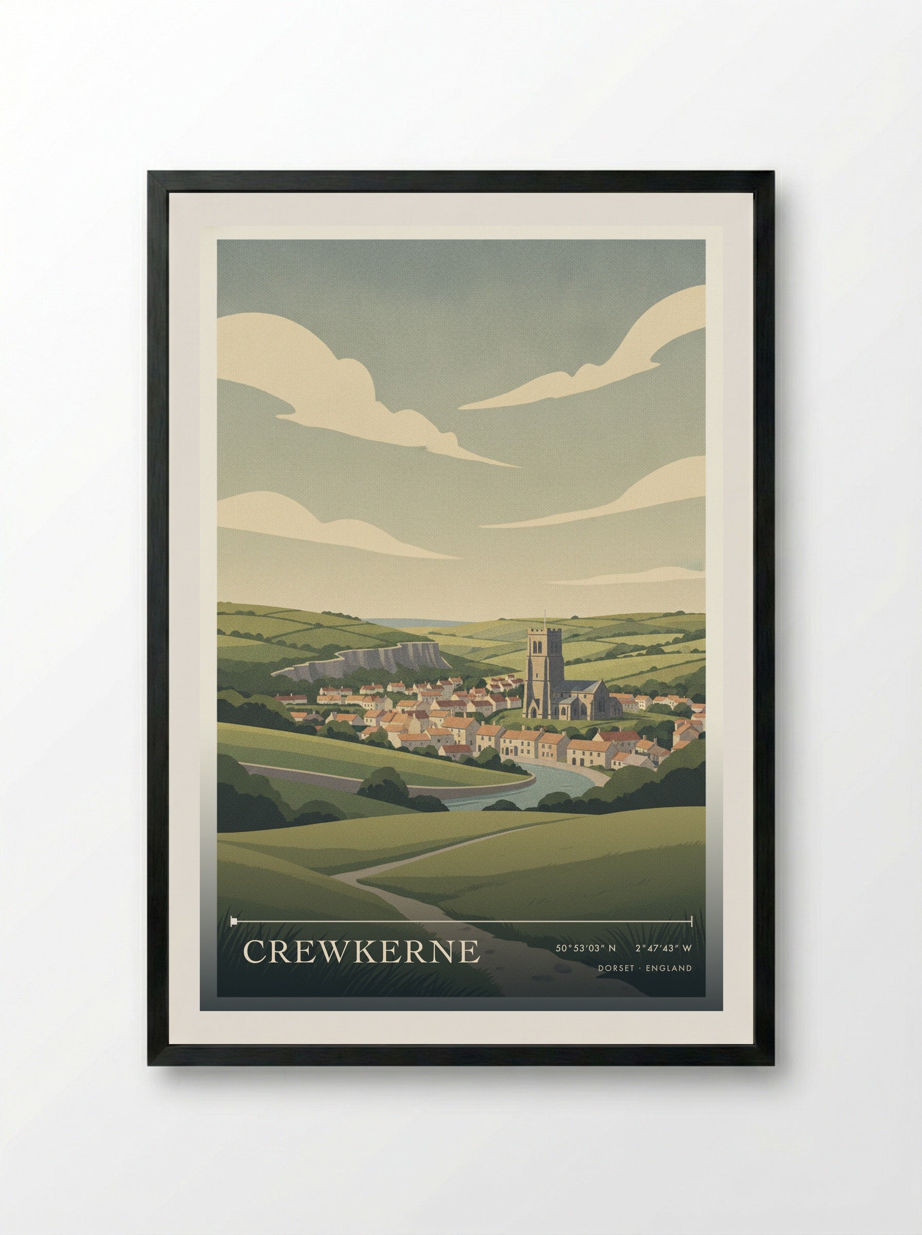 Crewkerne Dorset England Travel Poster - Framed Print Black