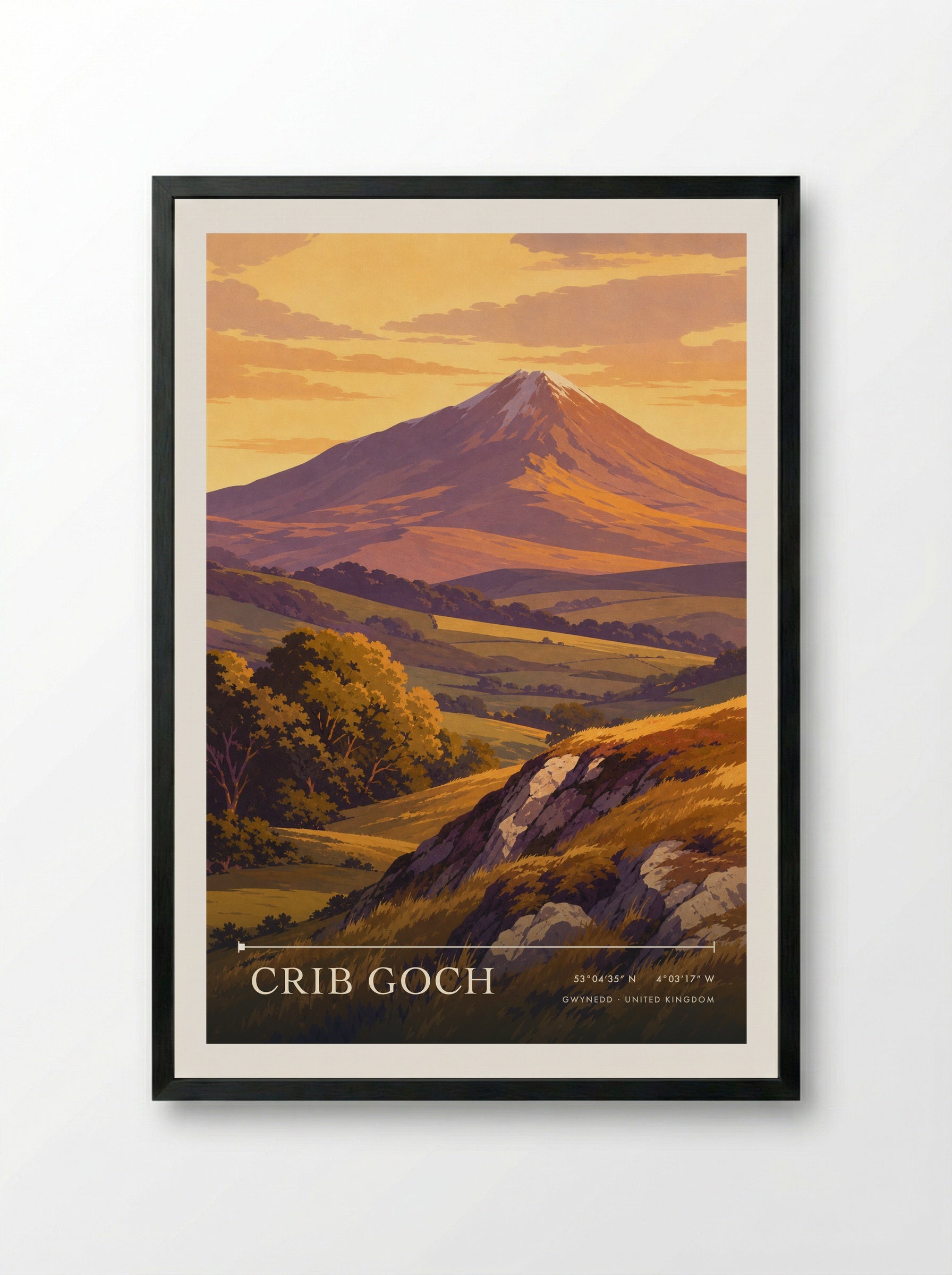 Crib Goch Gwynedd United Kingdom Travel Poster - Framed Print Black