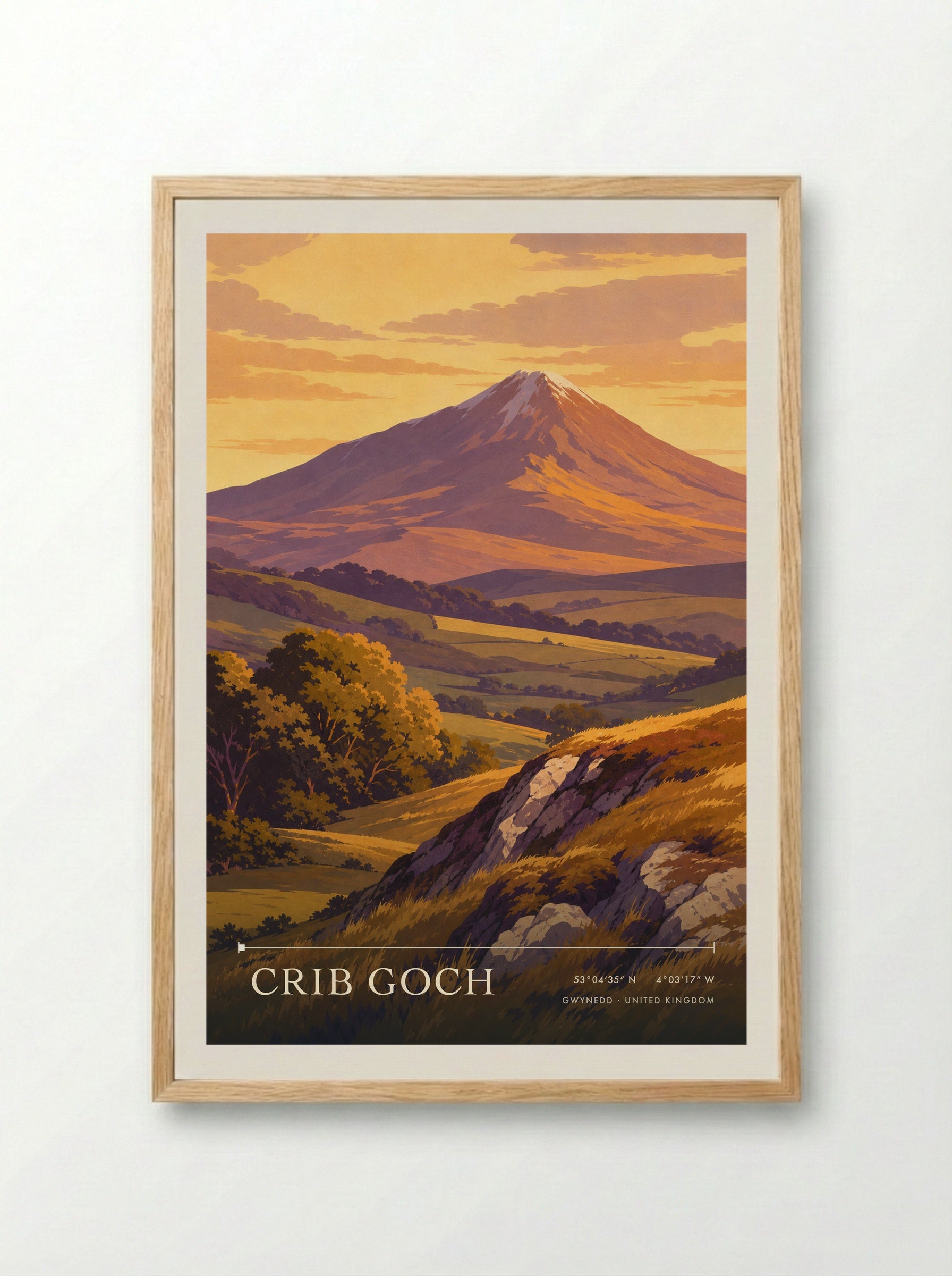 Crib Goch Gwynedd United Kingdom Travel Poster - Framed Print Wood