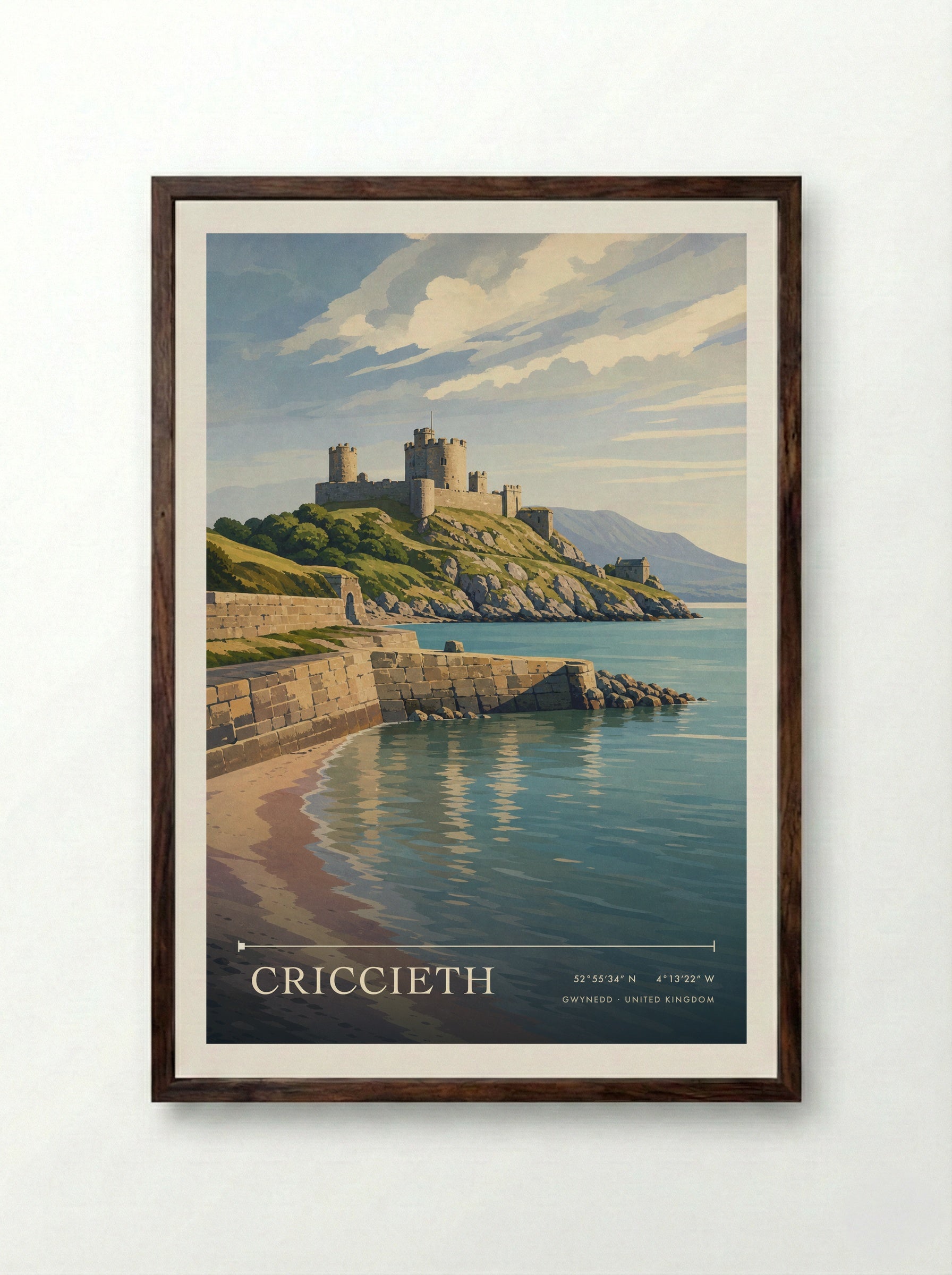 Criccieth Gwynedd United Kingdom Travel Poster - Framed Print Dark Wood
