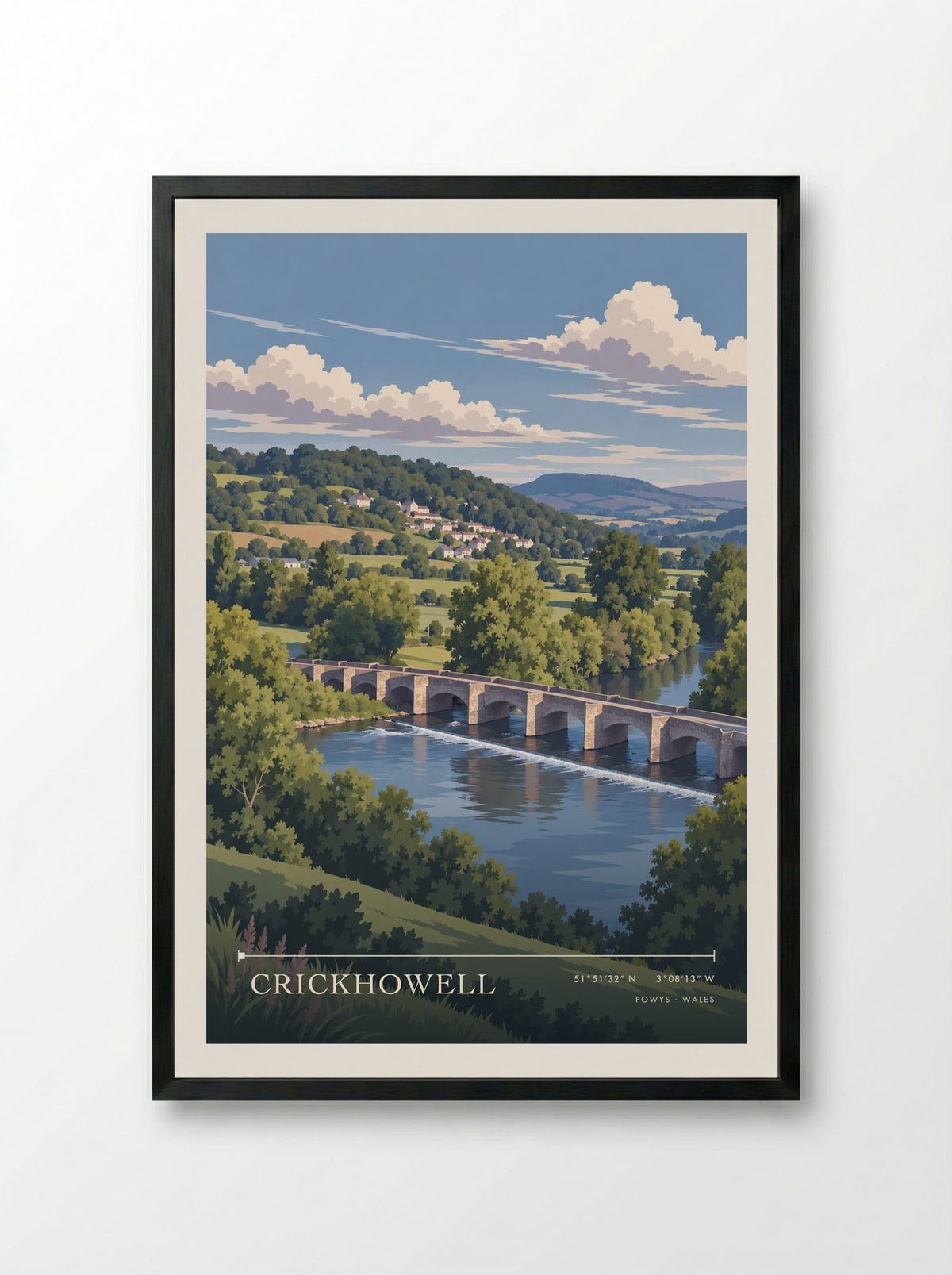 Crickhowell, Powys | Travel Poster - Framed Print Black