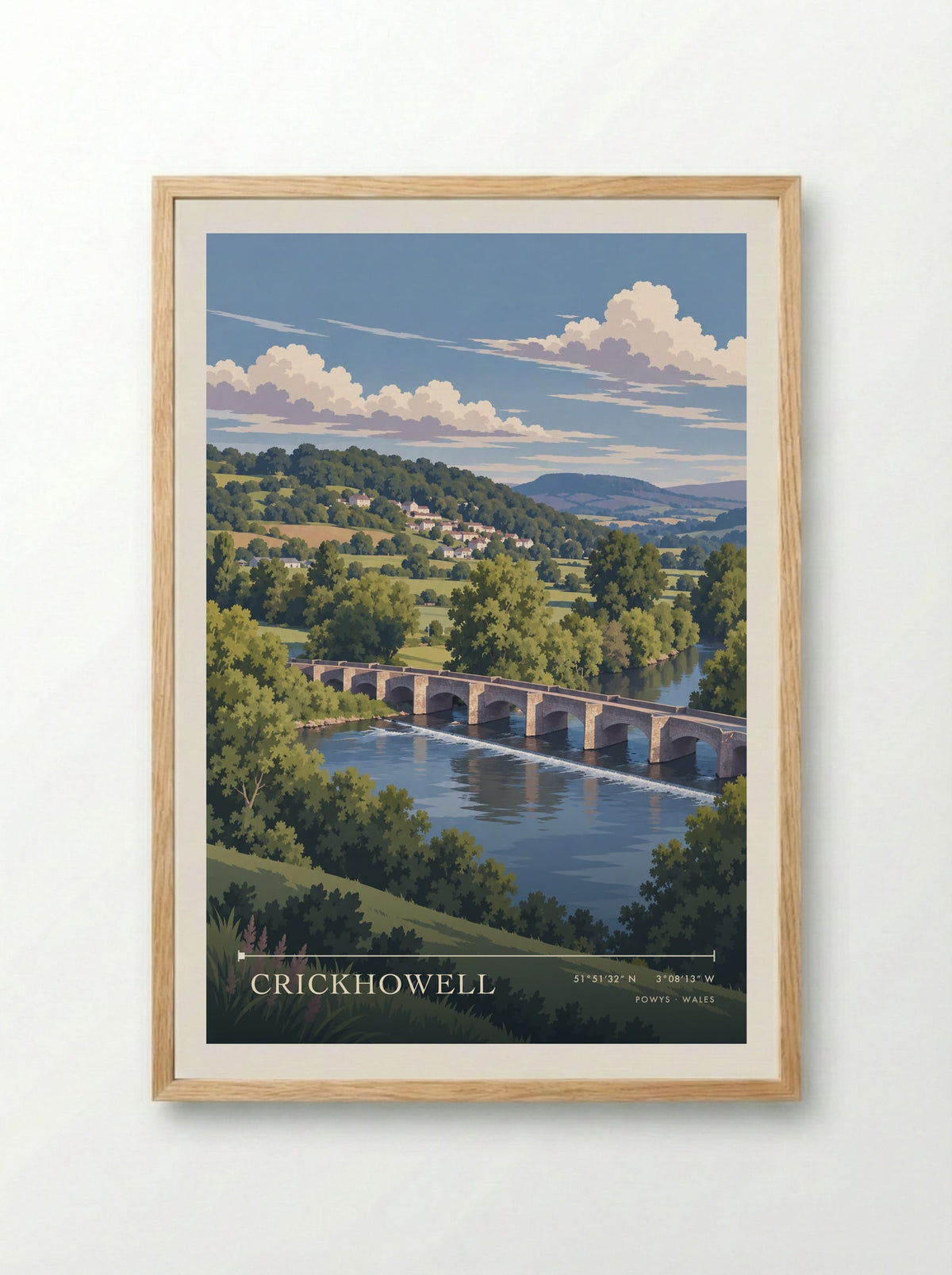 Crickhowell, Powys | Travel Poster - Framed Print Wood