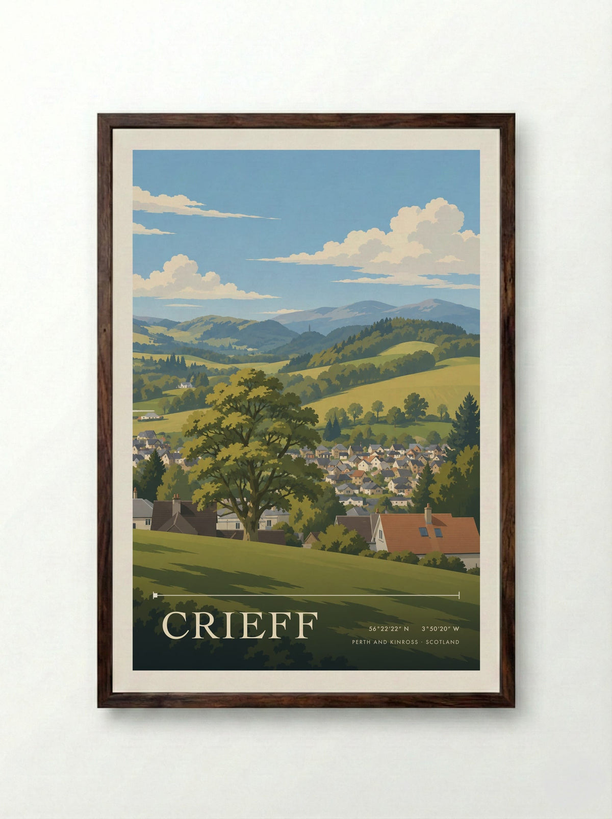 Crieff, Perth and Kinross | Travel Poster - Framed Print Dark Wood