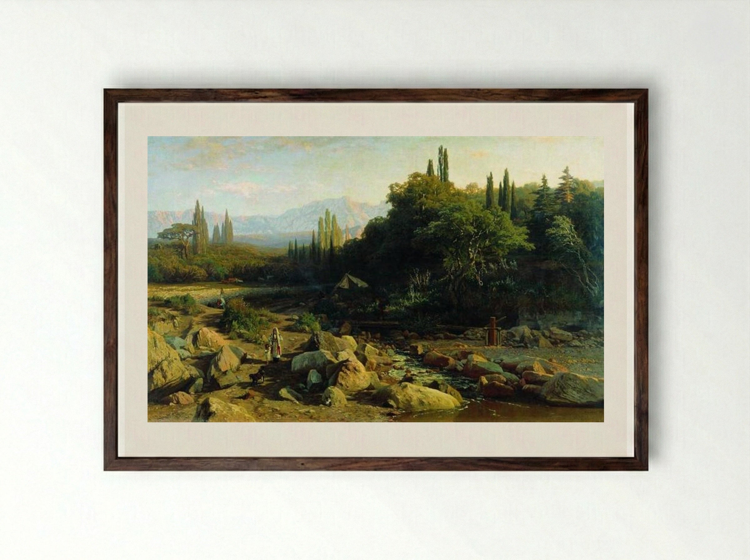 Crimea. Landscape with a river. - Volodymyr Orlovsky - Framed Print Dark Wood