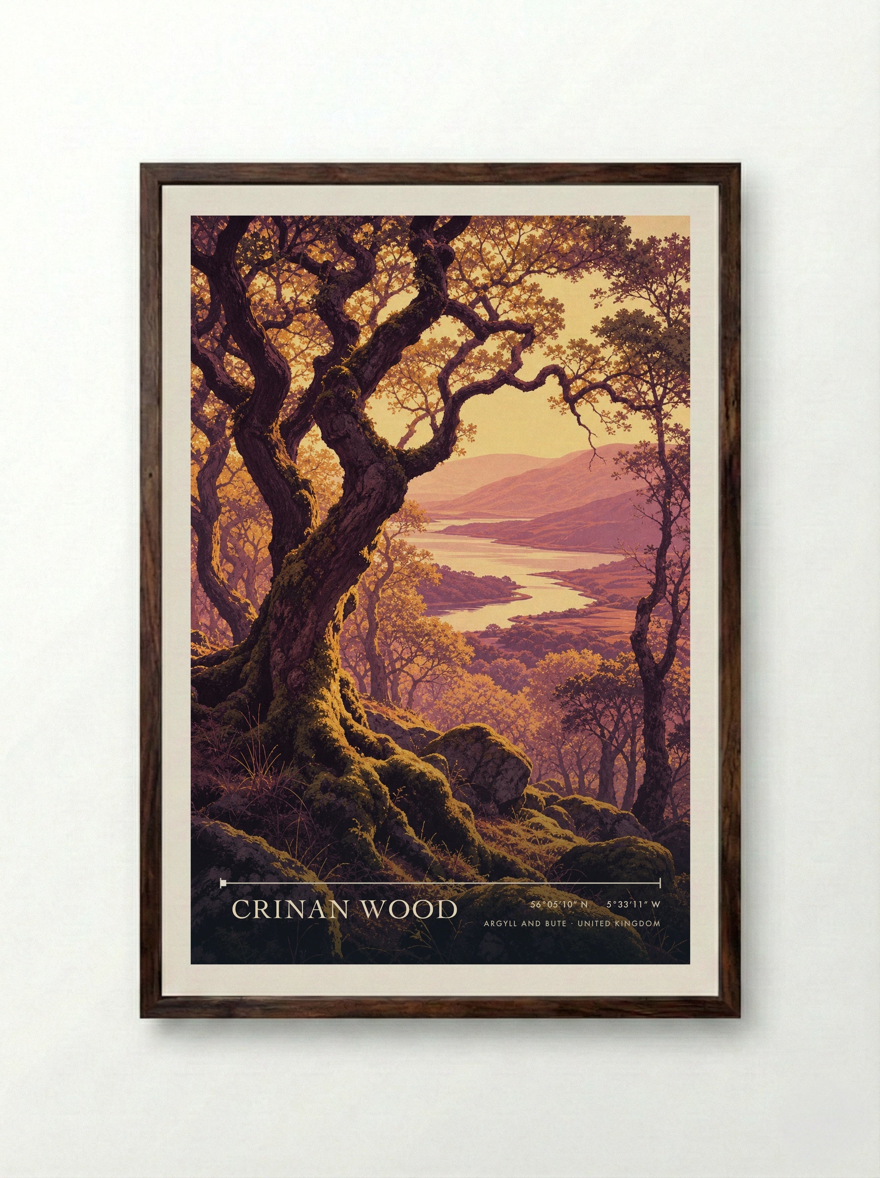 Crinan Wood Argyll and Bute United Kingdom Travel Poster - Framed Print Dark Wood