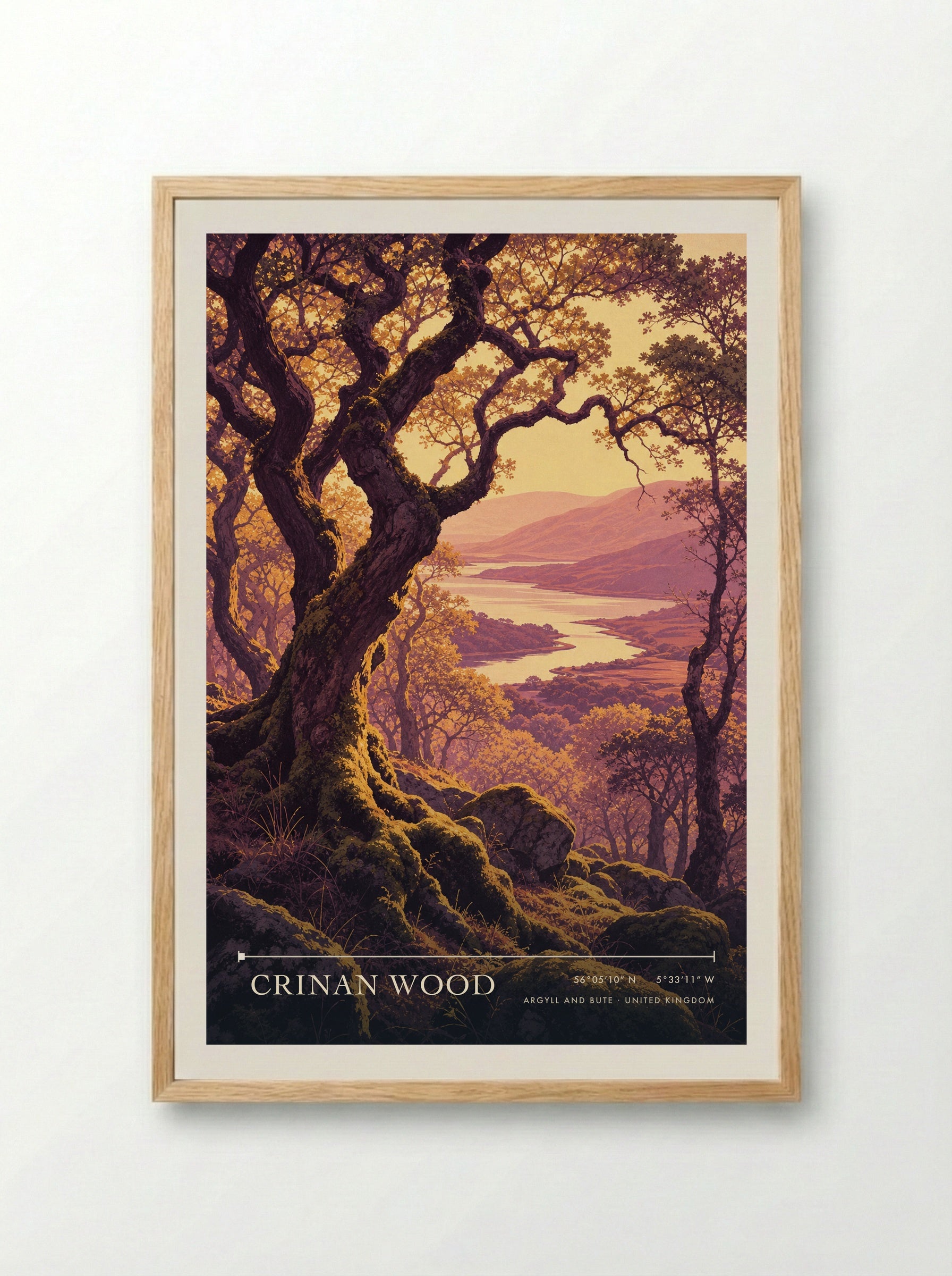 Crinan Wood Argyll and Bute United Kingdom Travel Poster - Framed Print Wood