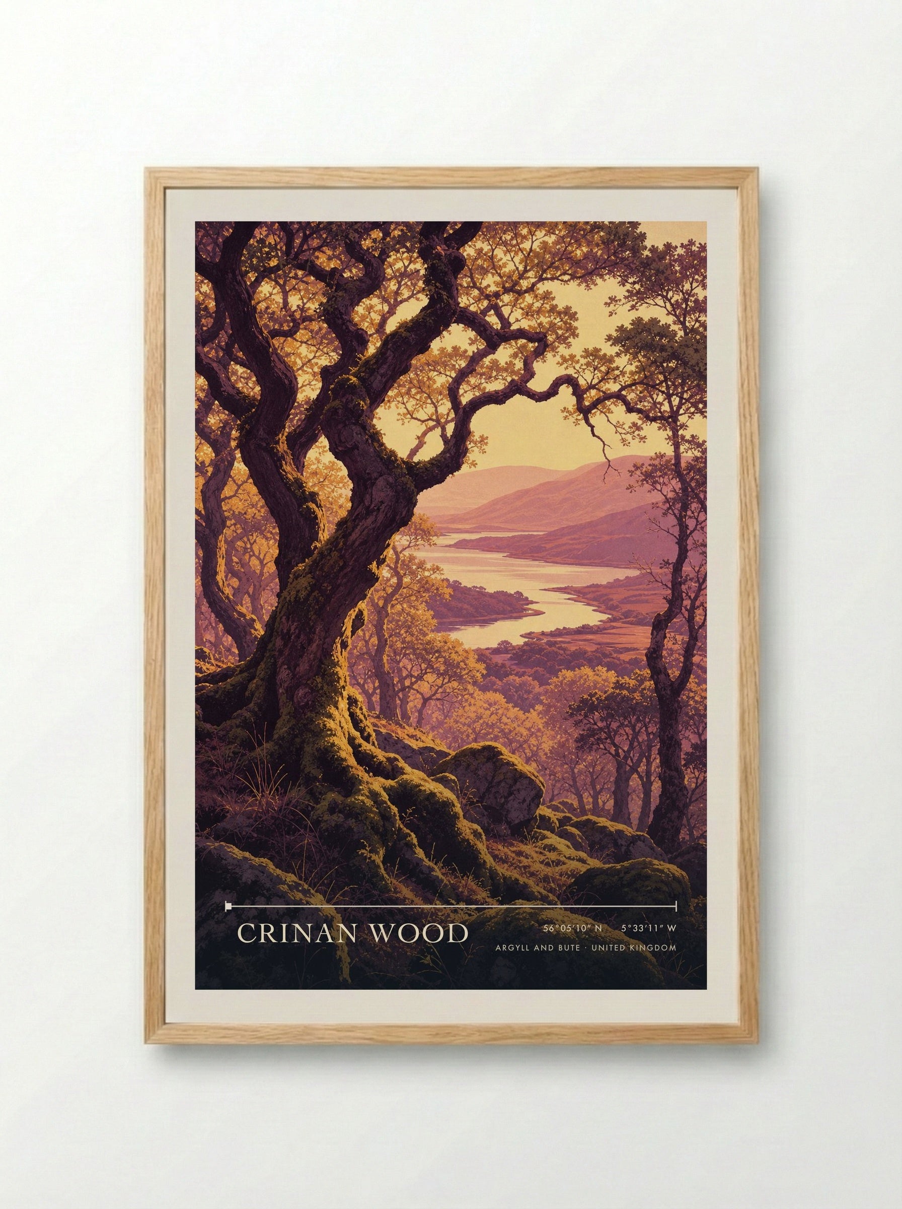 Crinan Wood Argyll and Bute United Kingdom Travel Poster - Framed Print Wood