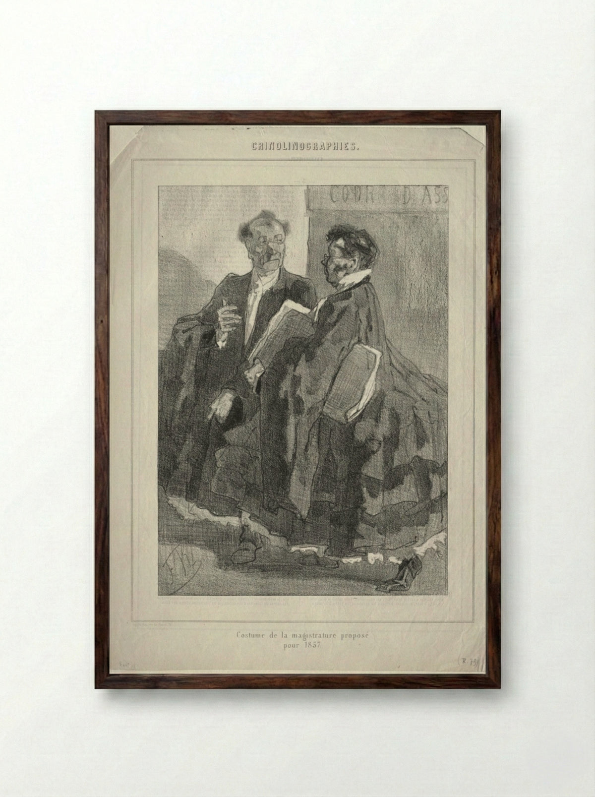 Crinolinographies (Costume de la magistrature proposé pour 1857) - Félicien Rops - Framed Print Dark Wood