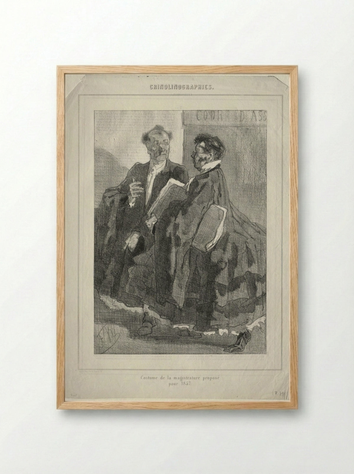 Crinolinographies (Costume de la magistrature proposé pour 1857) - Félicien Rops - Framed Print Wood