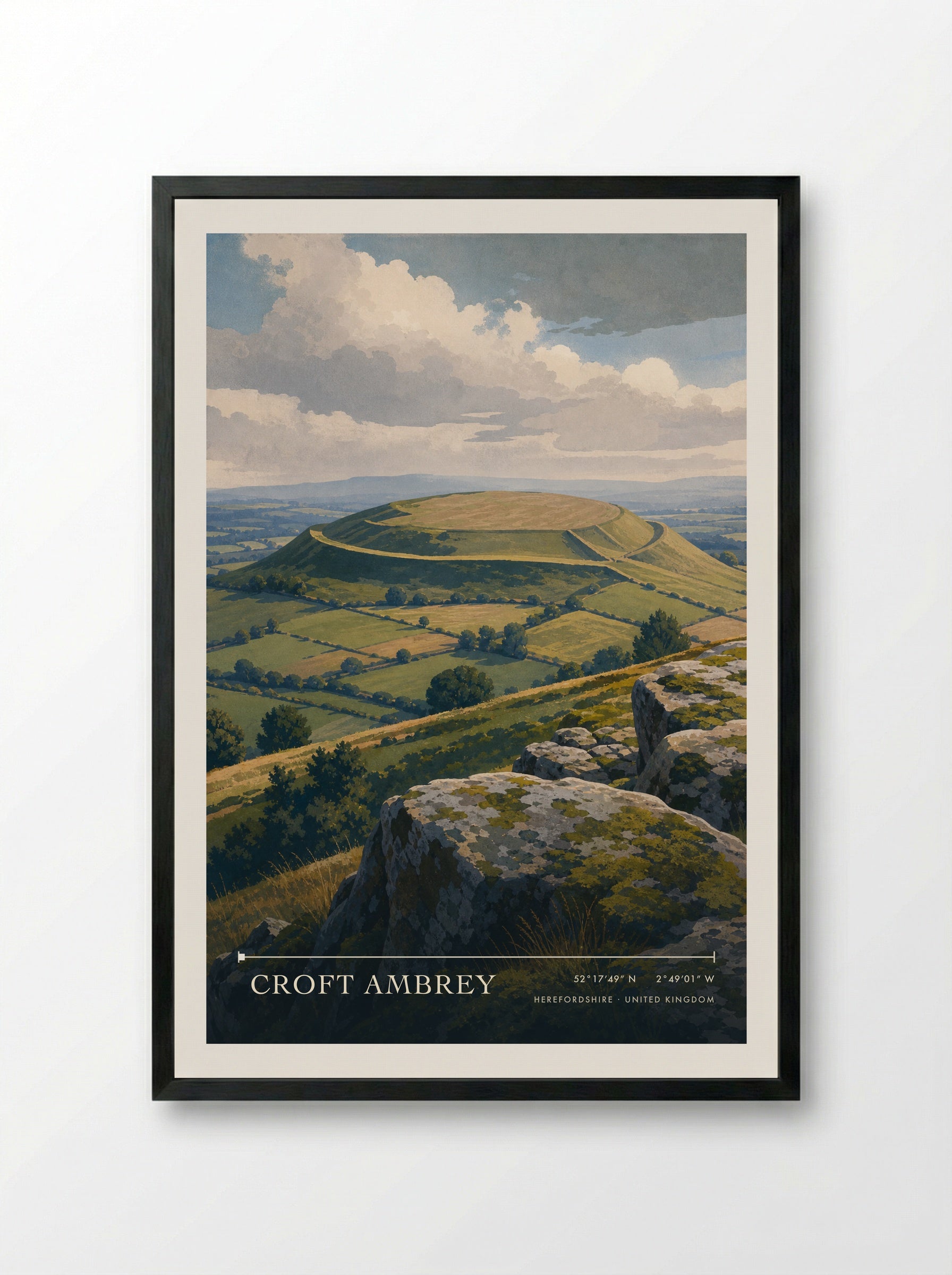 Croft Ambrey Herefordshire United Kingdom Travel Poster - Framed Print Black
