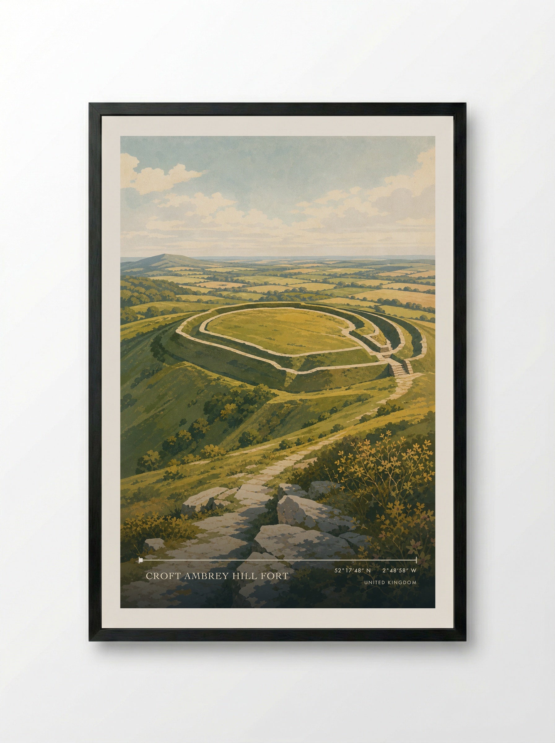 Croft Ambrey Hill Fort United Kingdom Travel Poster - Framed Print Black