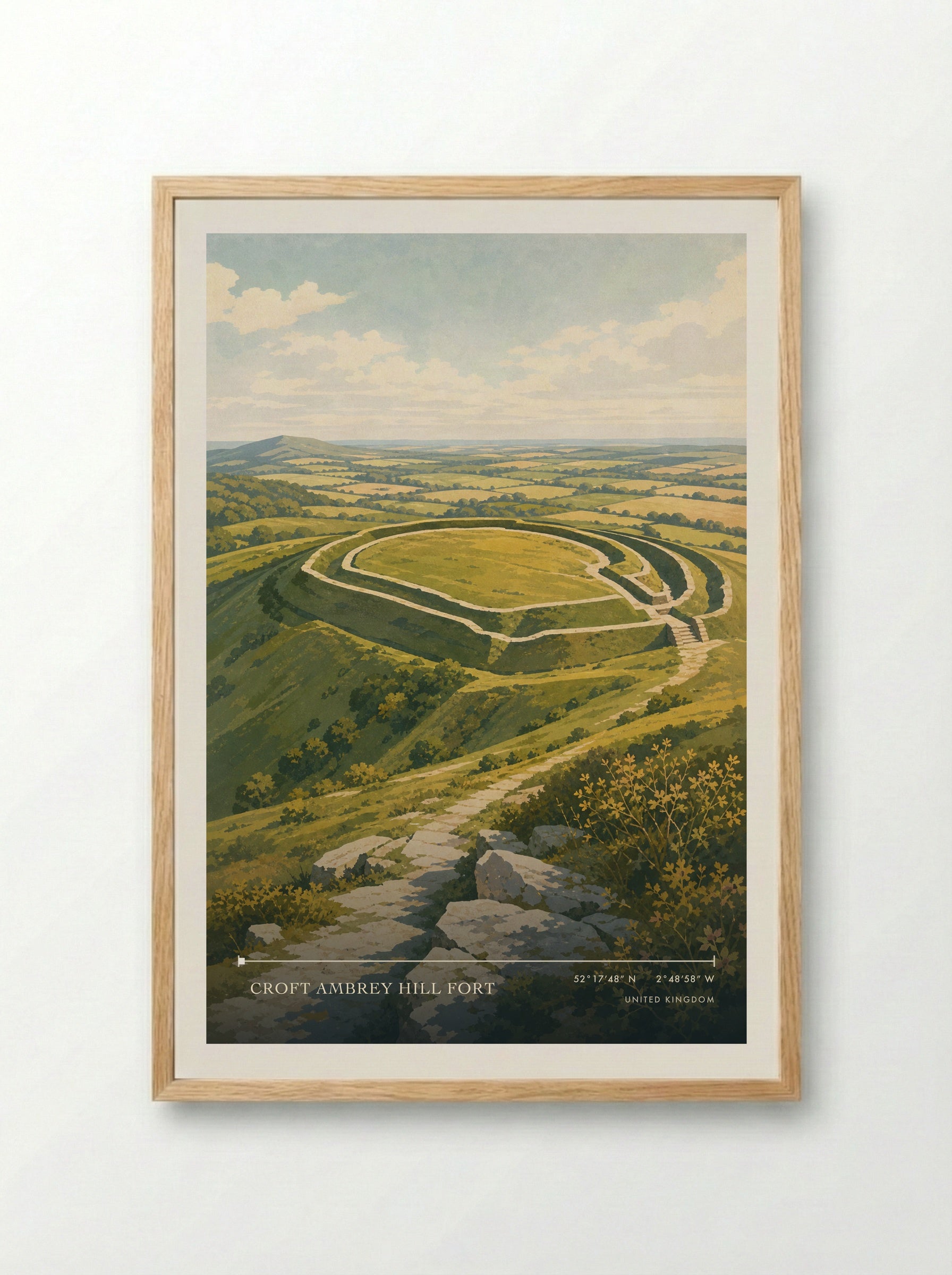Croft Ambrey Hill Fort United Kingdom Travel Poster - Framed Print Wood