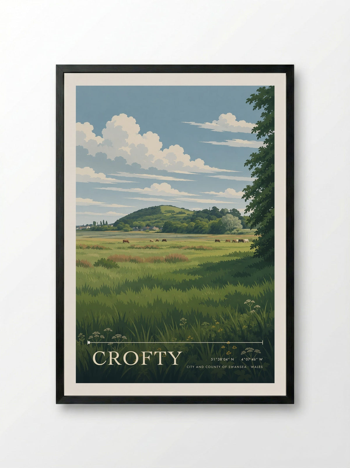 Crofty, City and County of Swansea | Travel Poster - Framed Print Black