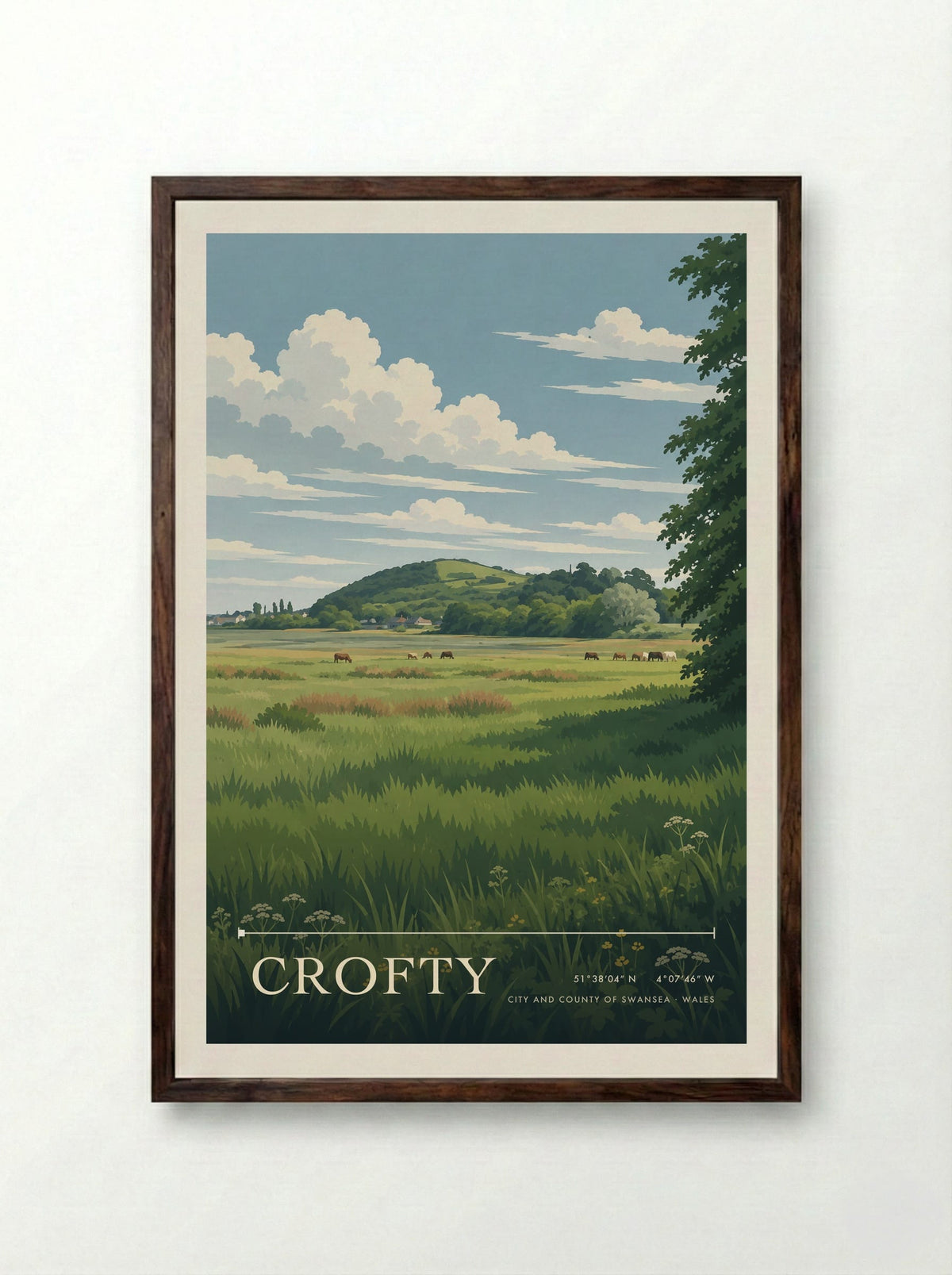 Crofty, City and County of Swansea | Travel Poster - Framed Print Dark Wood