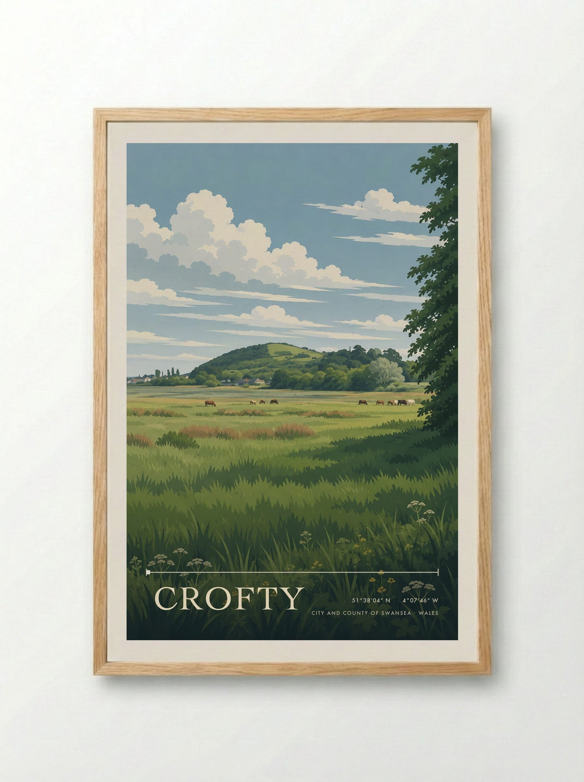 Crofty, City and County of Swansea | Travel Poster - Framed Print Wood