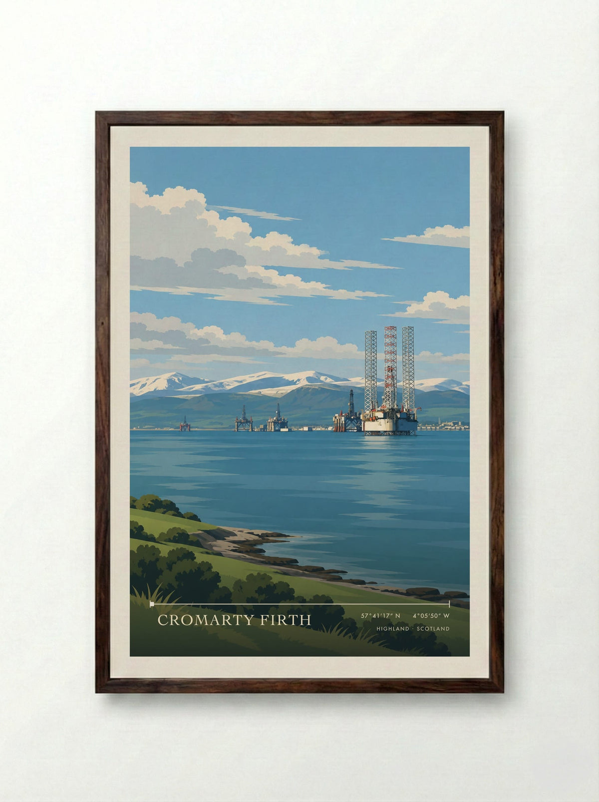 Cromarty Firth, Highland | Travel Poster - Framed Print Dark Wood