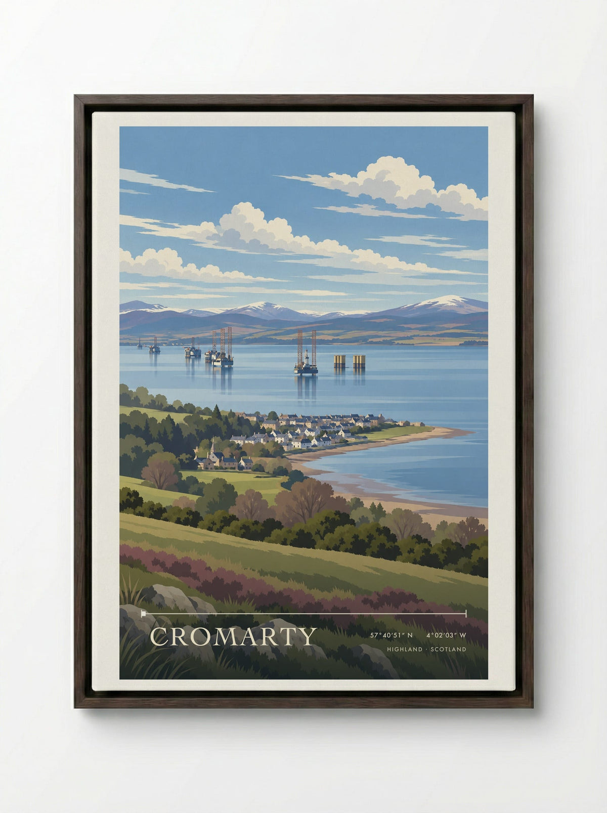 Cromarty, Highland | Travel Poster - Framed Canvas Dark Wood