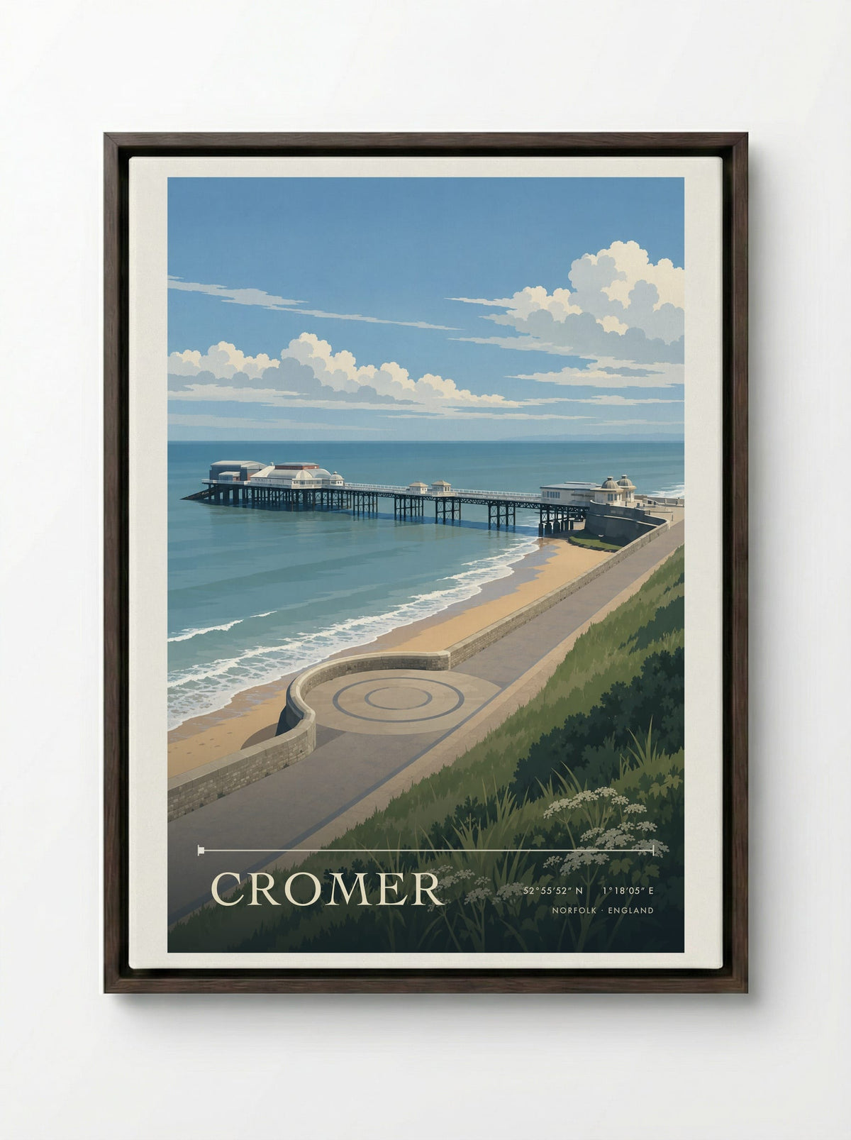 Cromer, Norfolk | Travel Poster - Framed Canvas Dark Wood