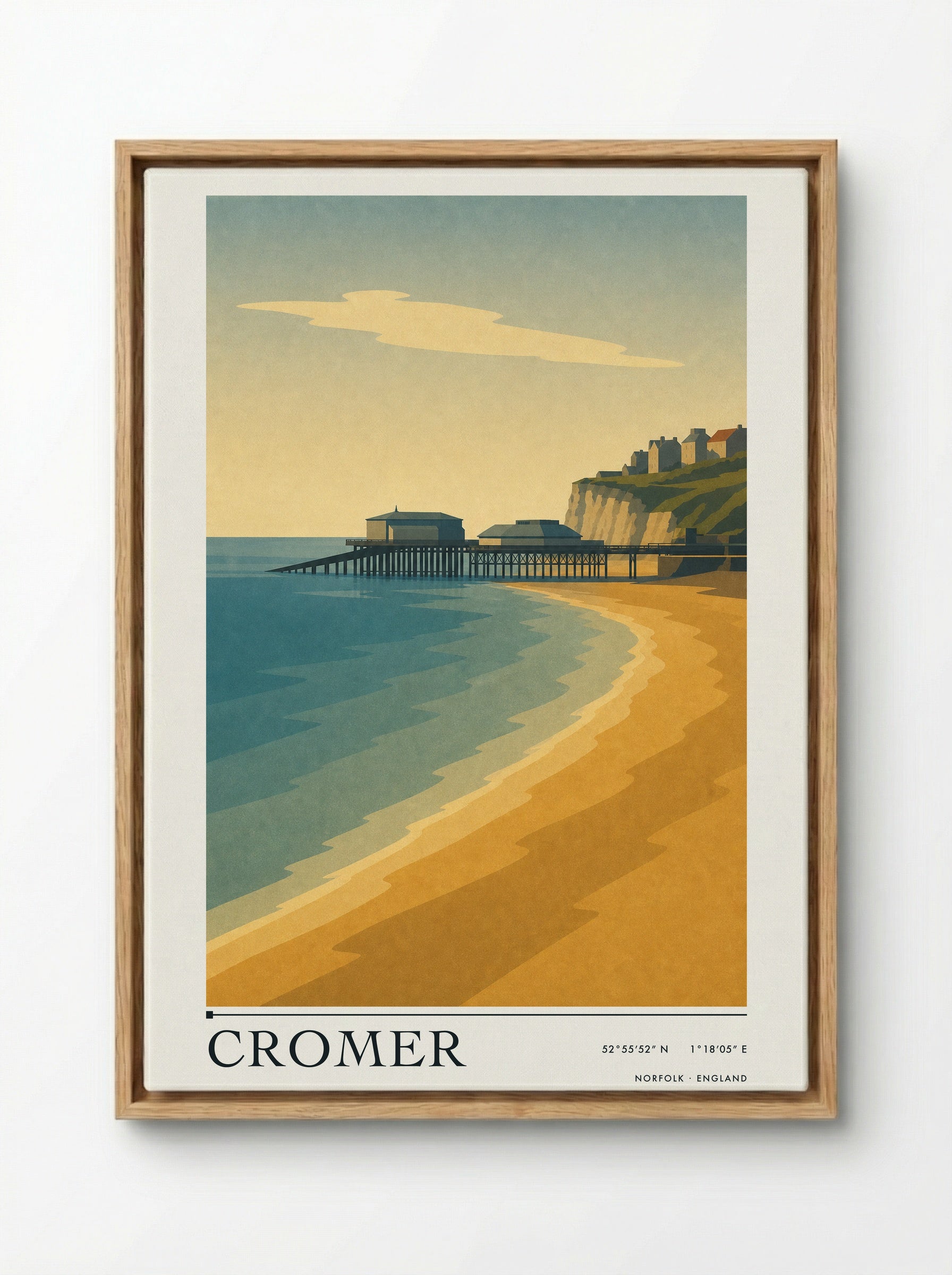 Cromer Travel Poster Artwork - Framed Canvas Wood