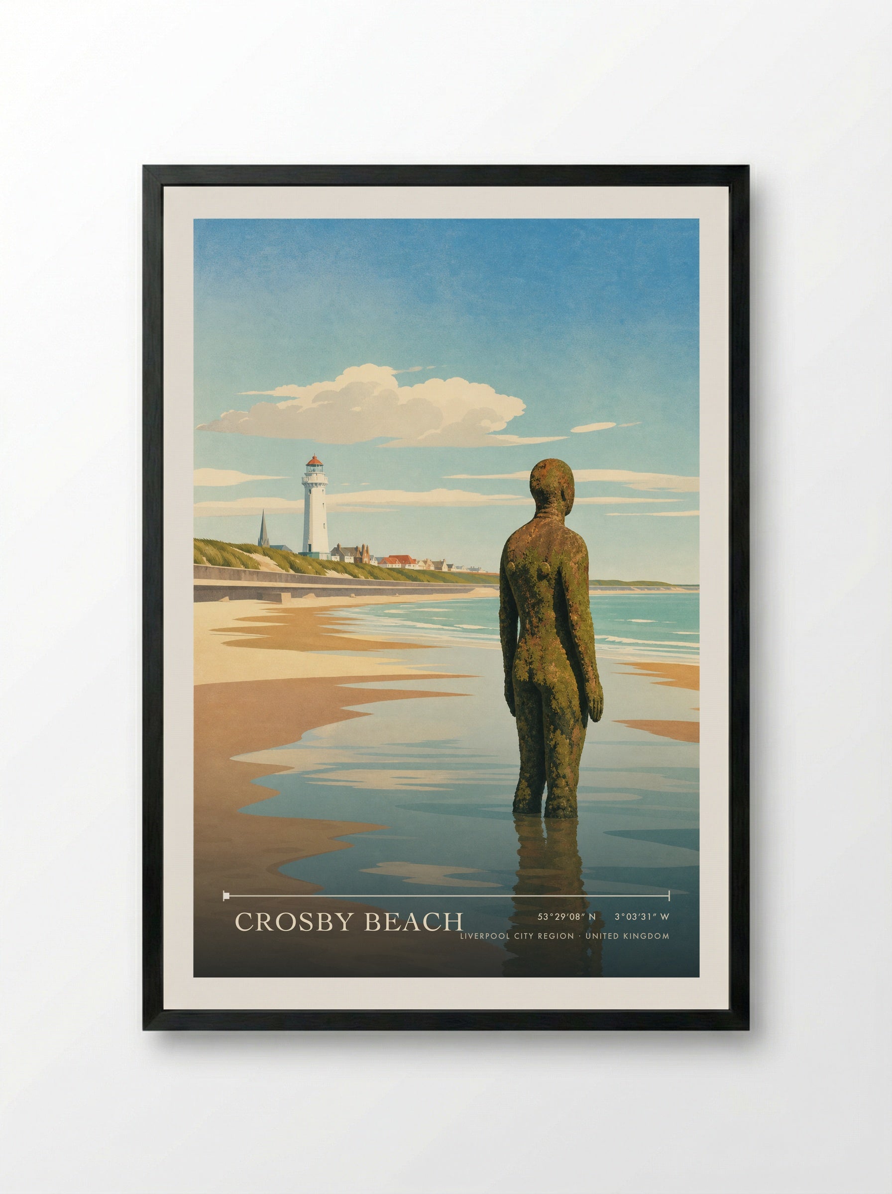 Crosby Beach Liverpool City Region United Kingdom Travel Poster - Framed Print Black