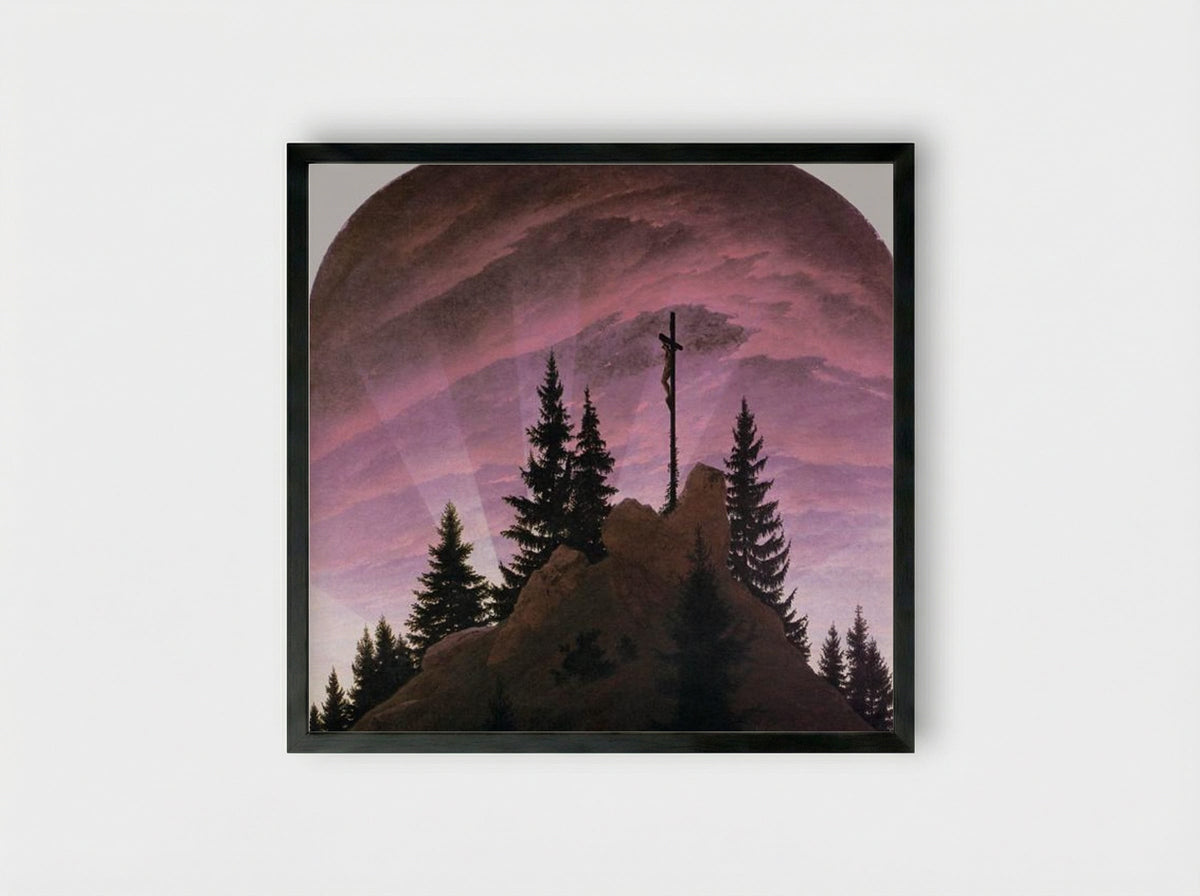 Cross in the Mountains (Tetschen Altar) - Caspar David Friedrich - Framed Print Black