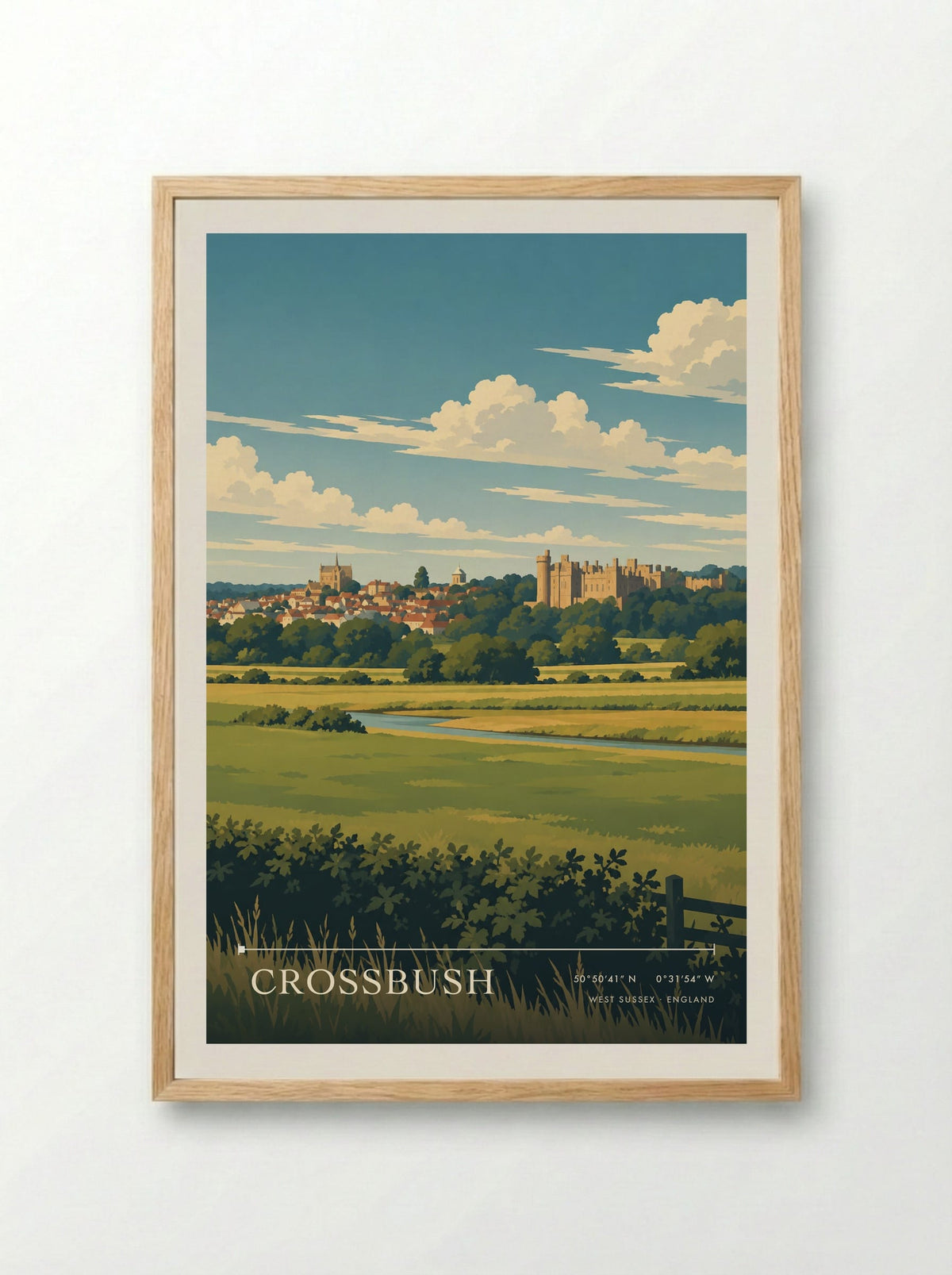 Crossbush, West Sussex | Travel Poster - Framed Print Wood