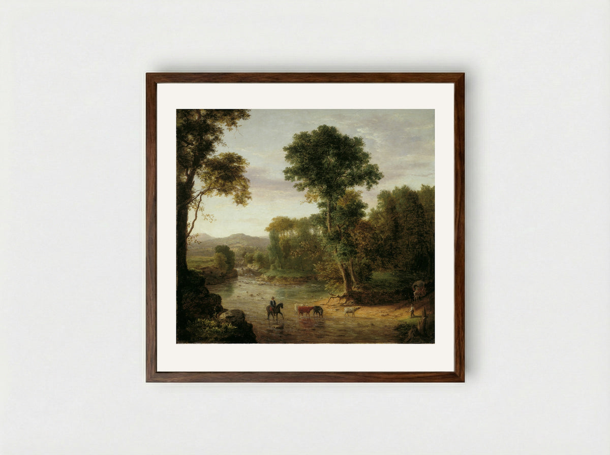 Crossing the Ford - George Inness - Framed Print Dark Wood