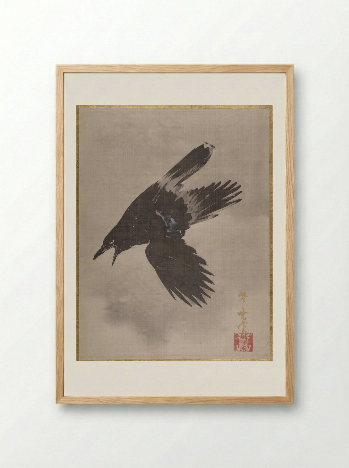 Crow Flying in the Snow - Kawanabe Kyōsai - Framed Print Wood